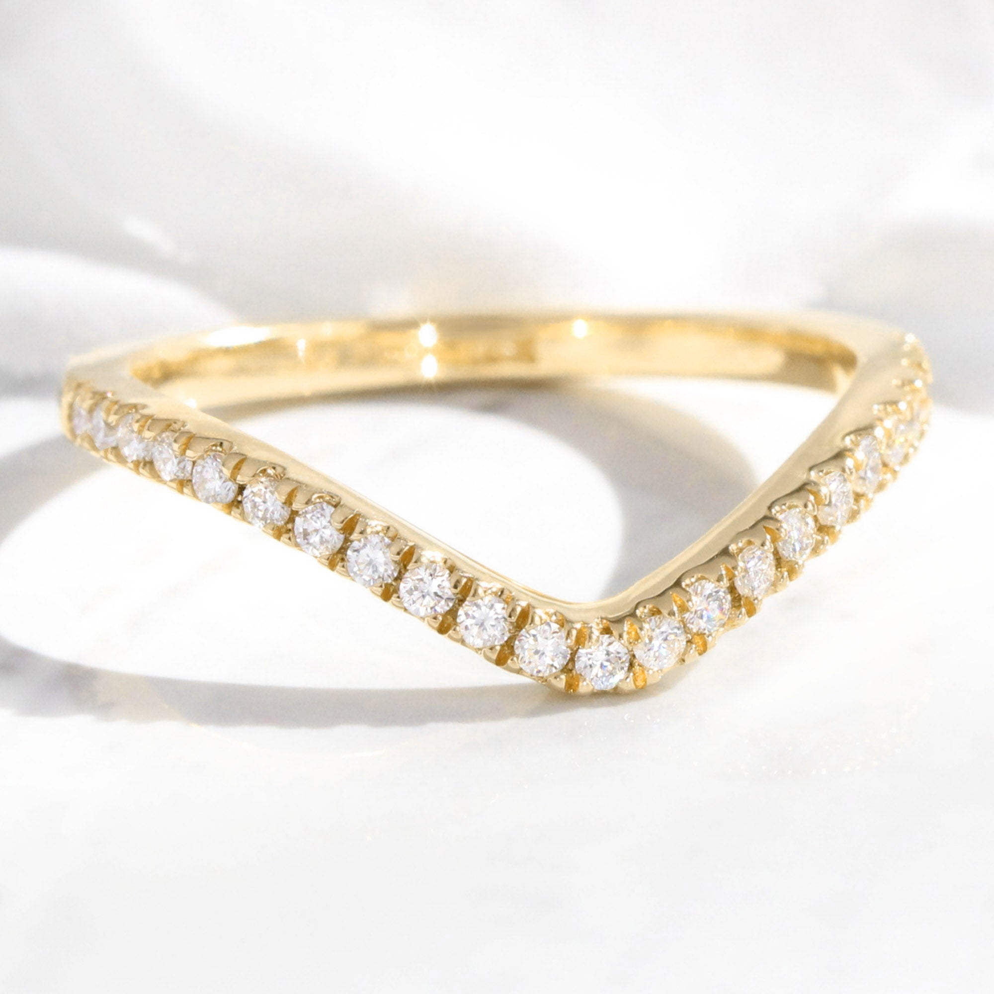 Contour Diamond Wedding Ring yellow Gold U Shaped Curved Pave Band La More Design Jewelry