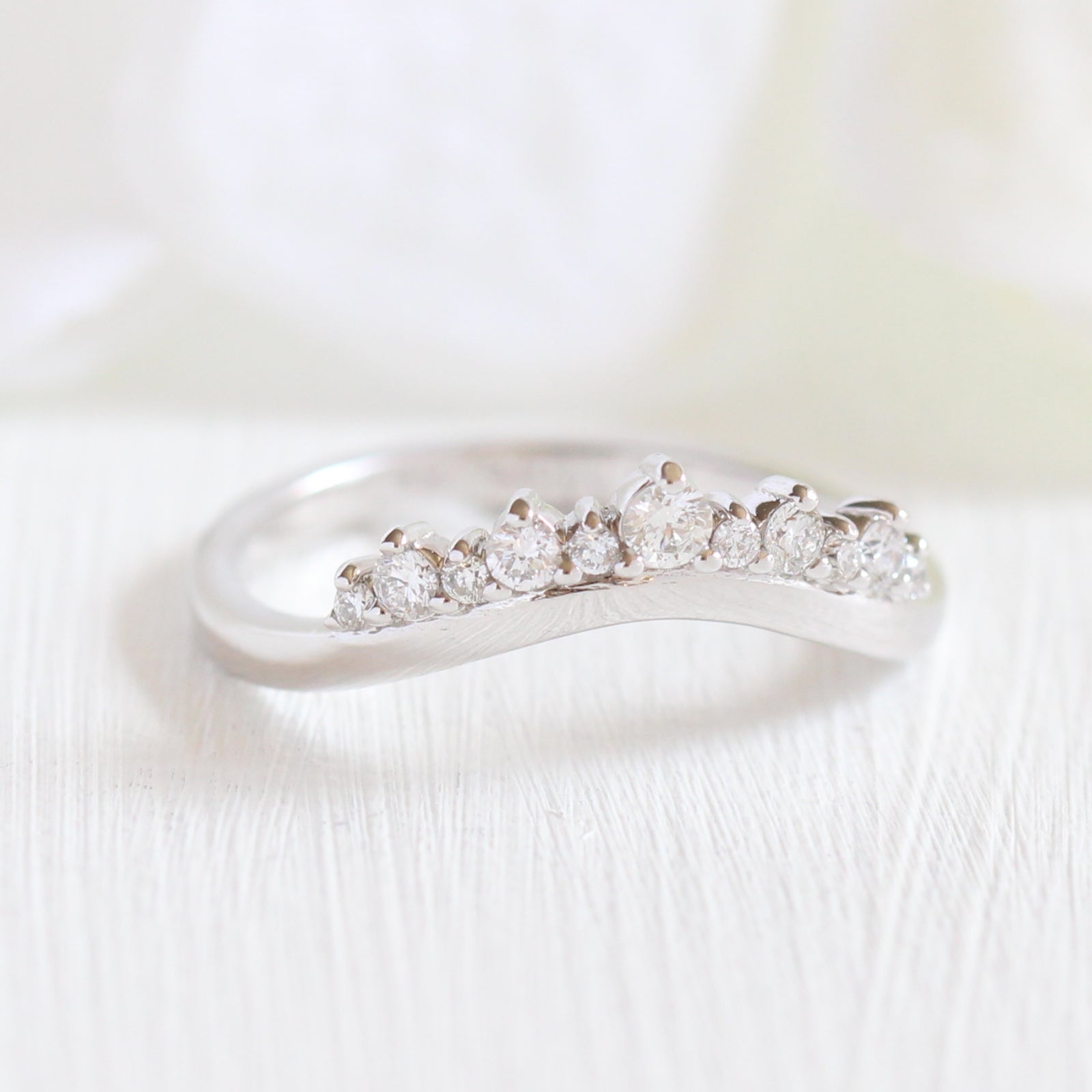 Crown Diamond Ring in White Gold Curved Band by La More Design