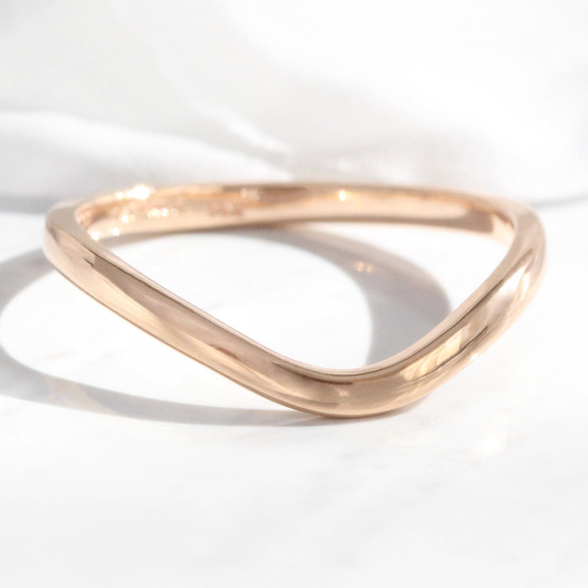 Curved Plain Wedding Ring in Solid 14k Rose Gold Contour Wedding
