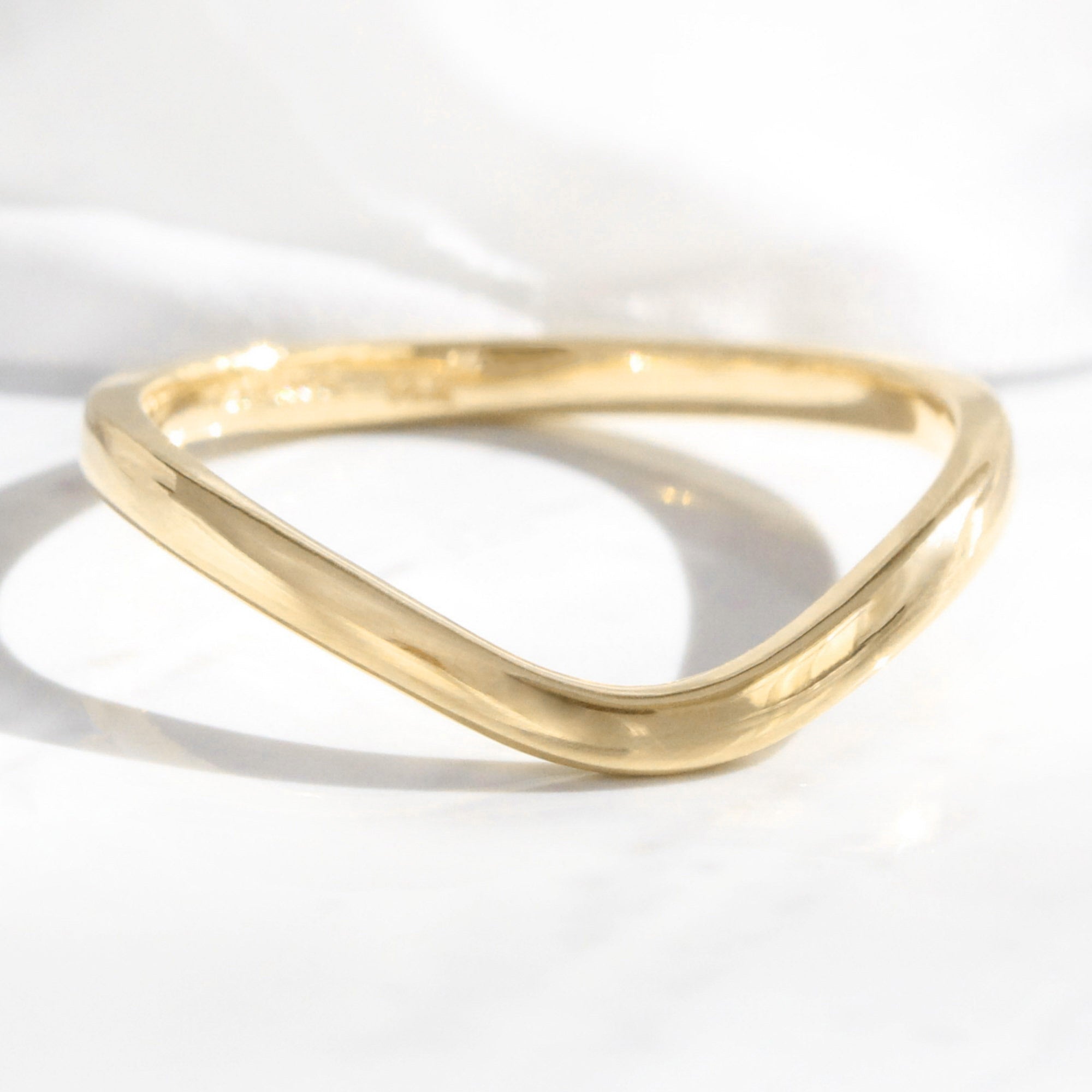 Curved Plain Wedding Ring in Solid 14k Rose Gold Contour Wedding
