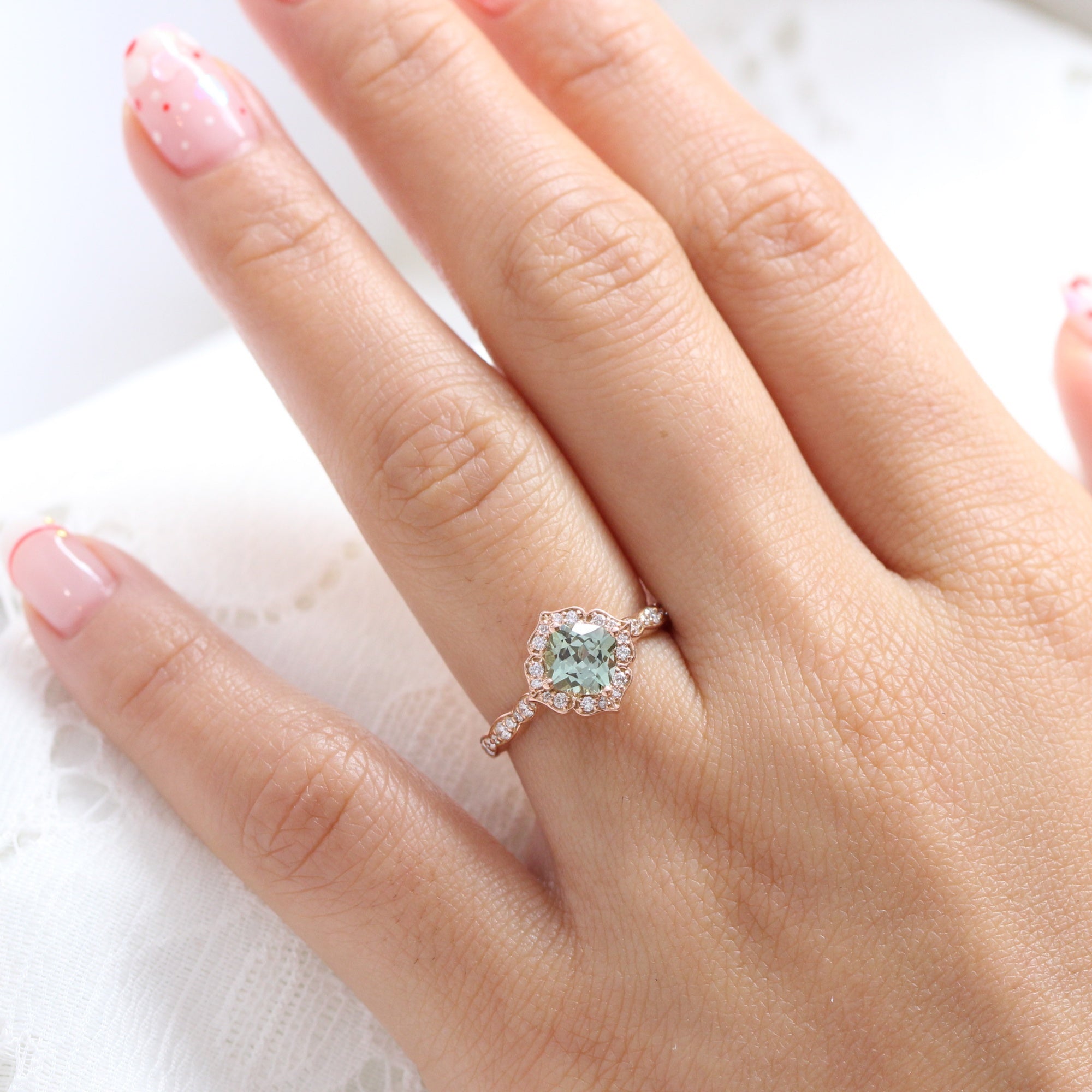 vintage style green sapphire engagement ring rose gold diamond sapphire cluster ring la more design jewelry