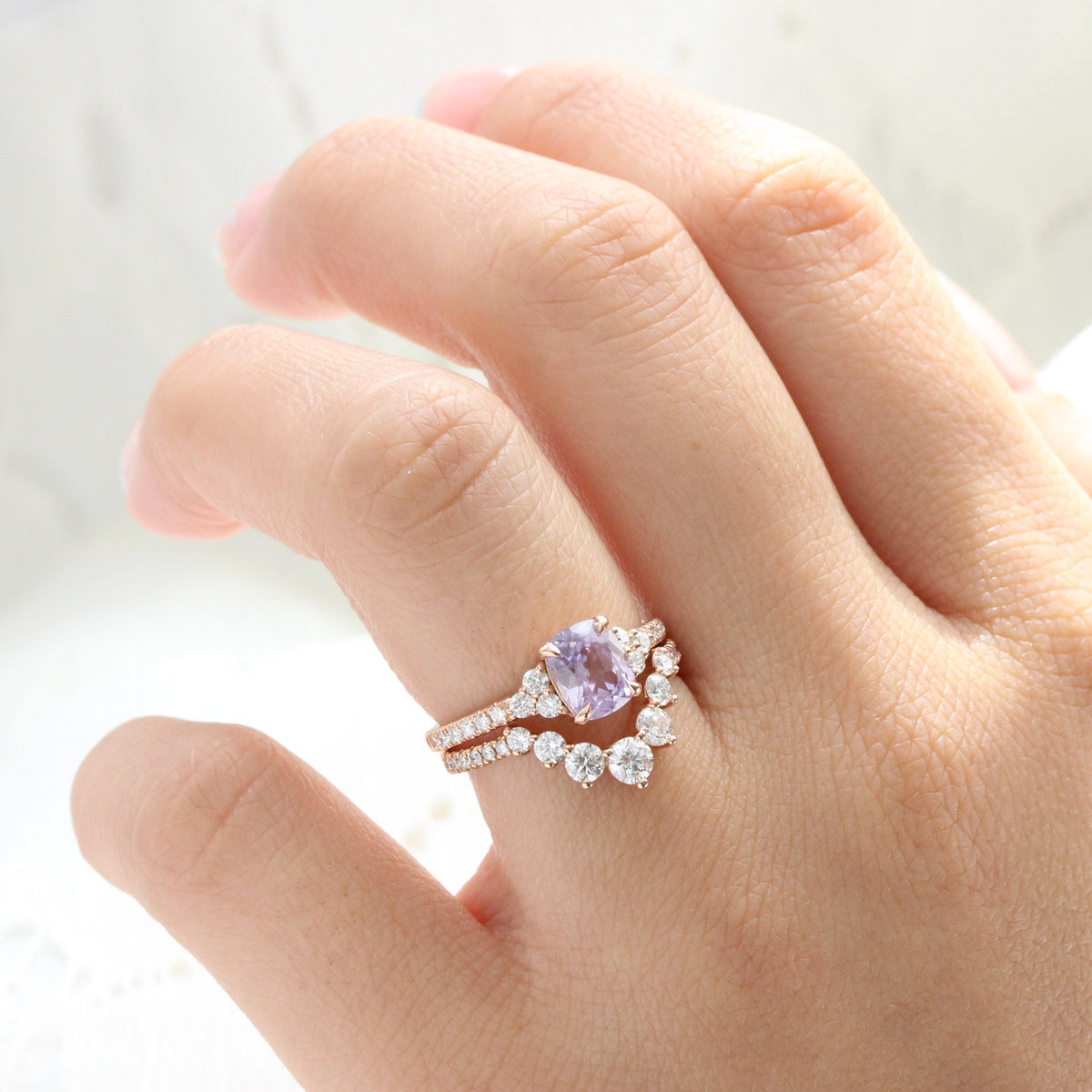 Lavender Purple Sapphire Engagement Ring Gold 3 Stone Diamond Ring | La ...