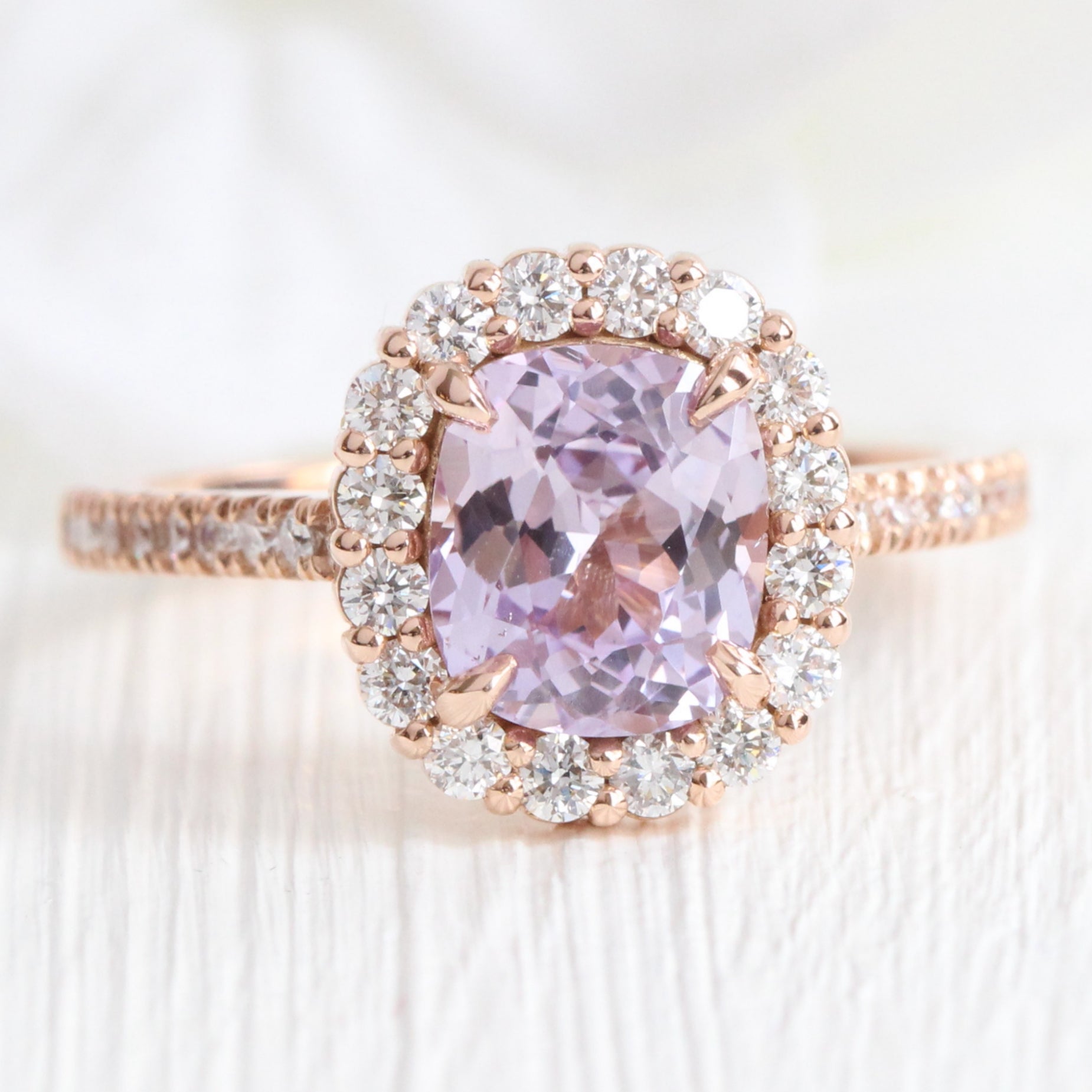 Cushion lavender sapphire ring rose gold halo diamond purple sapphire pave ring la more design jewelry