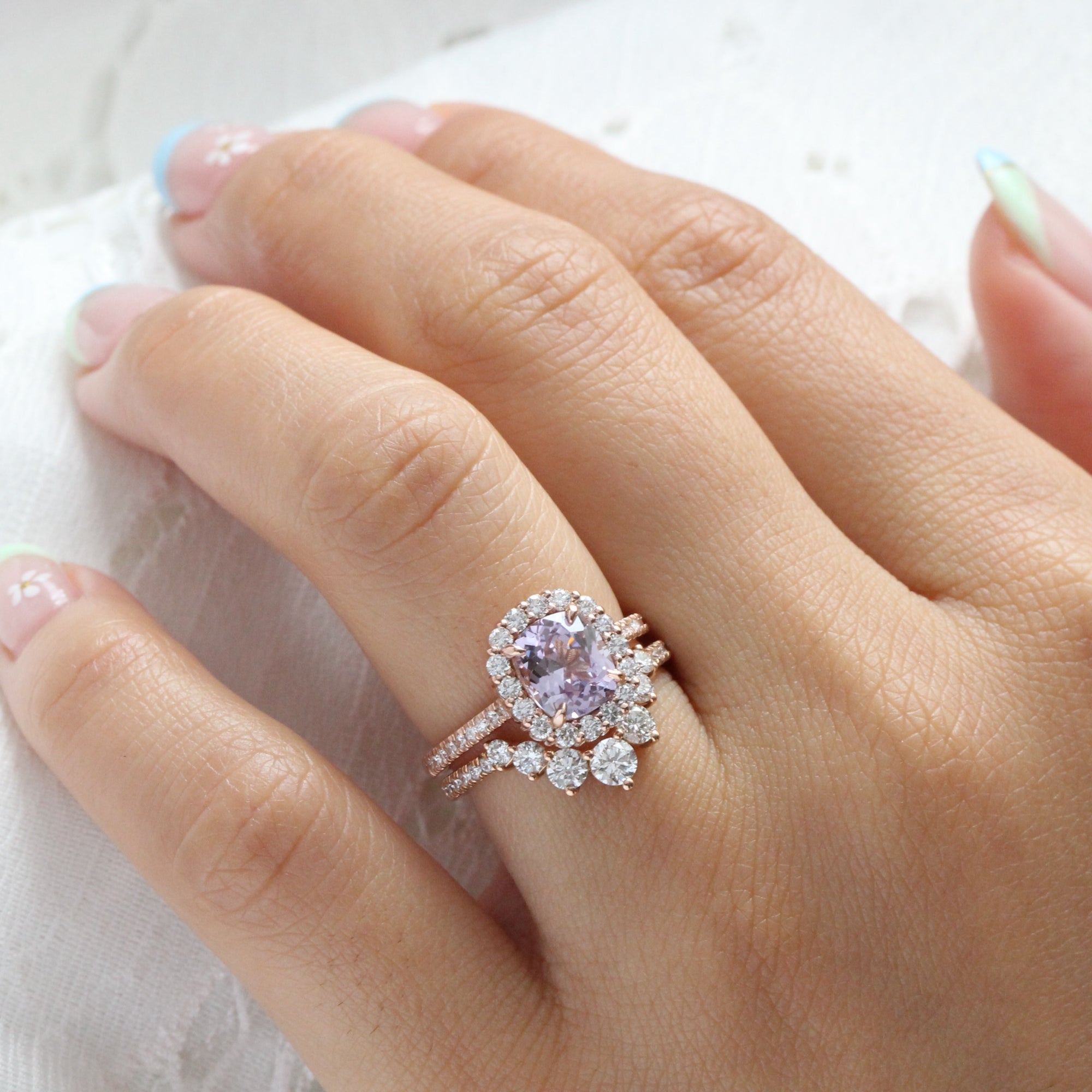 Cushion lavender sapphire ring rose gold halo diamond purple sapphire pave ring la more design jewelry