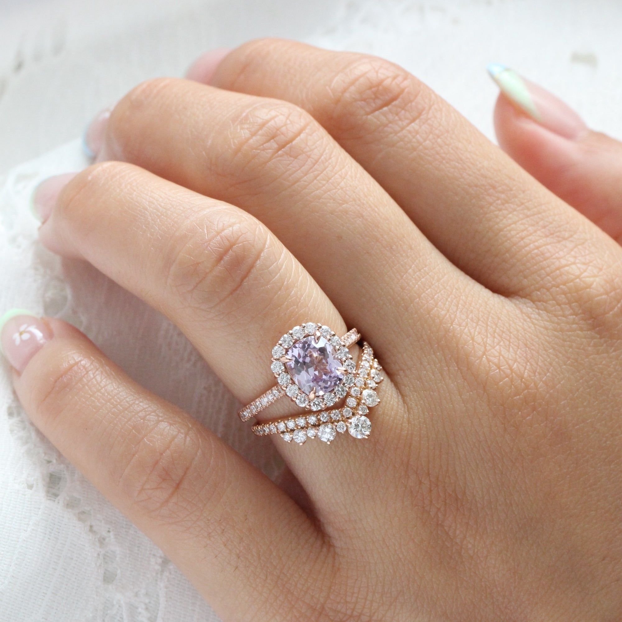 Cushion lavender sapphire ring rose gold halo diamond purple sapphire pave ring la more design jewelry