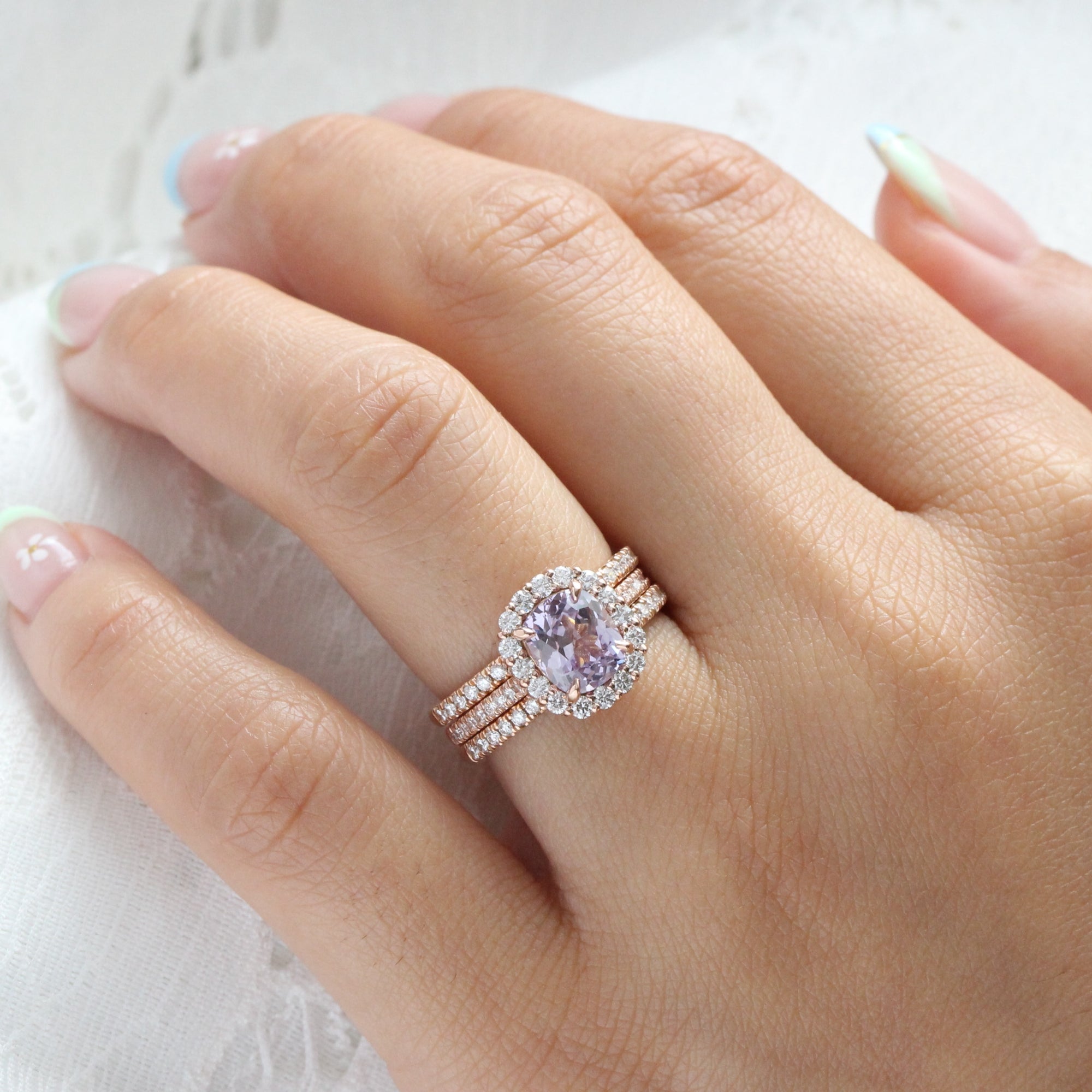 Cushion lavender sapphire ring rose gold halo diamond purple sapphire pave ring la more design jewelry