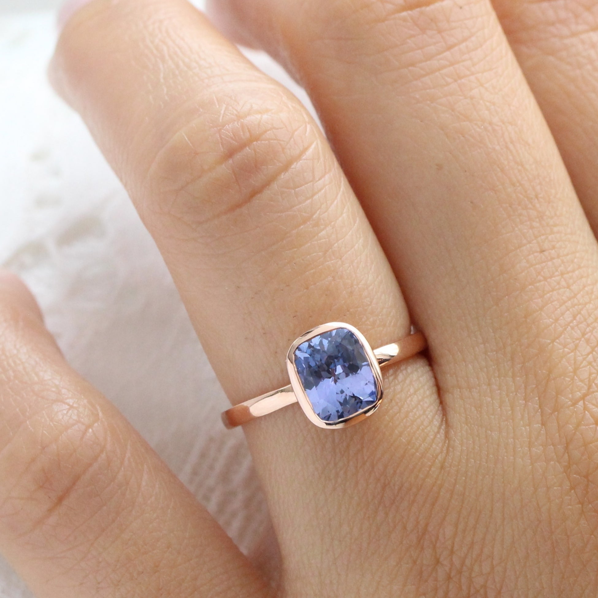 Cushion purple sapphire ring rose gold bezel solitaire ring la more design jewelry