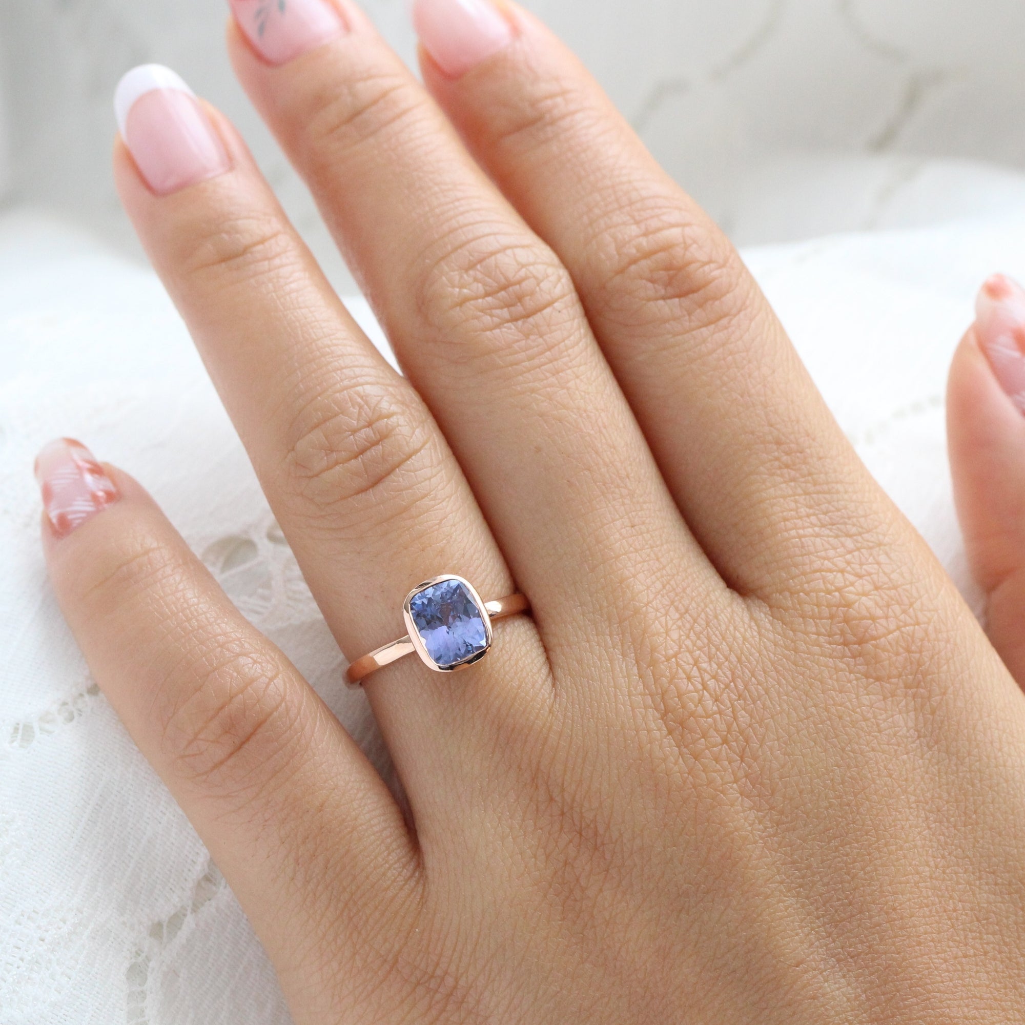 Cushion purple sapphire ring rose gold bezel solitaire ring la more design jewelry