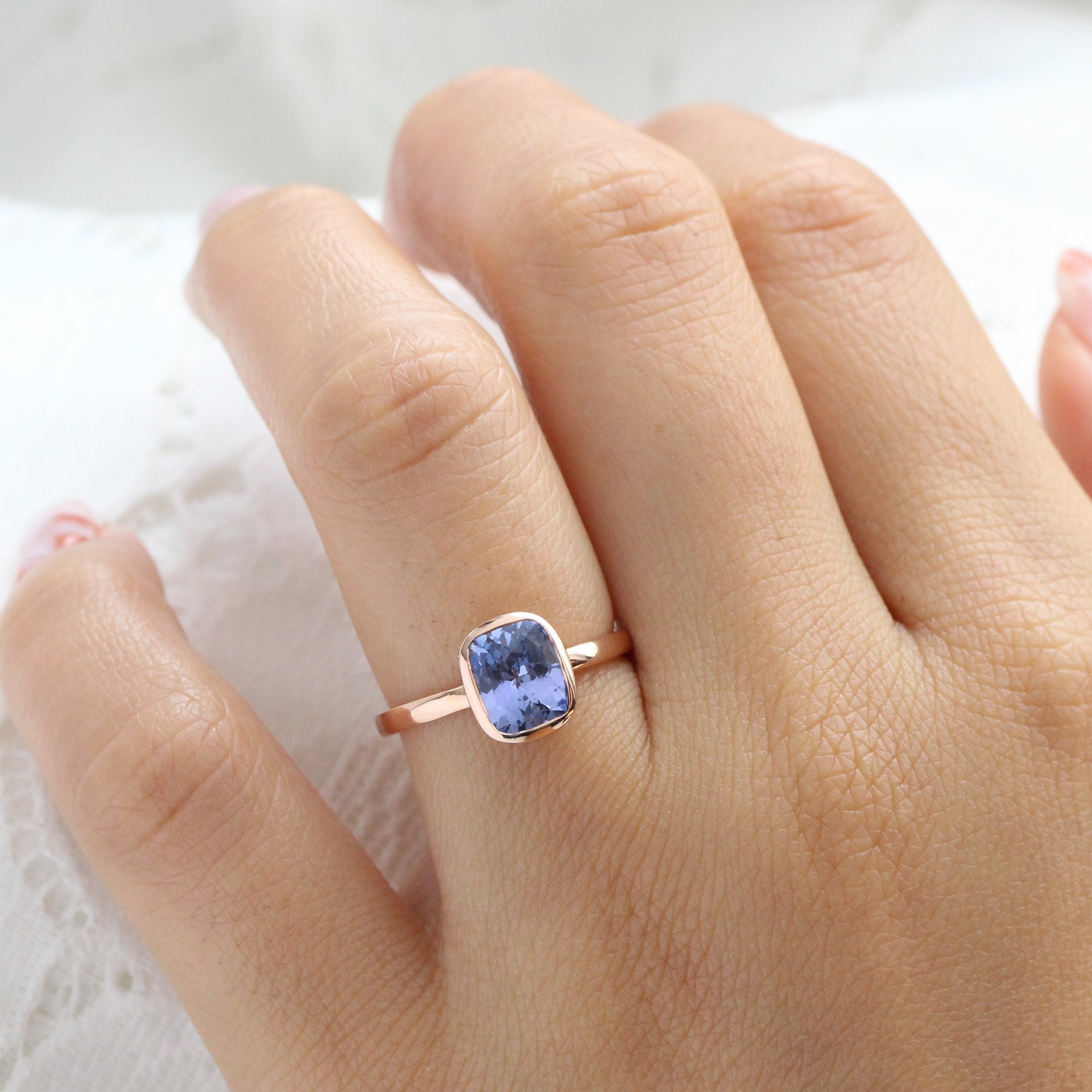 Cushion purple sapphire ring rose gold bezel solitaire ring la more design jewelry