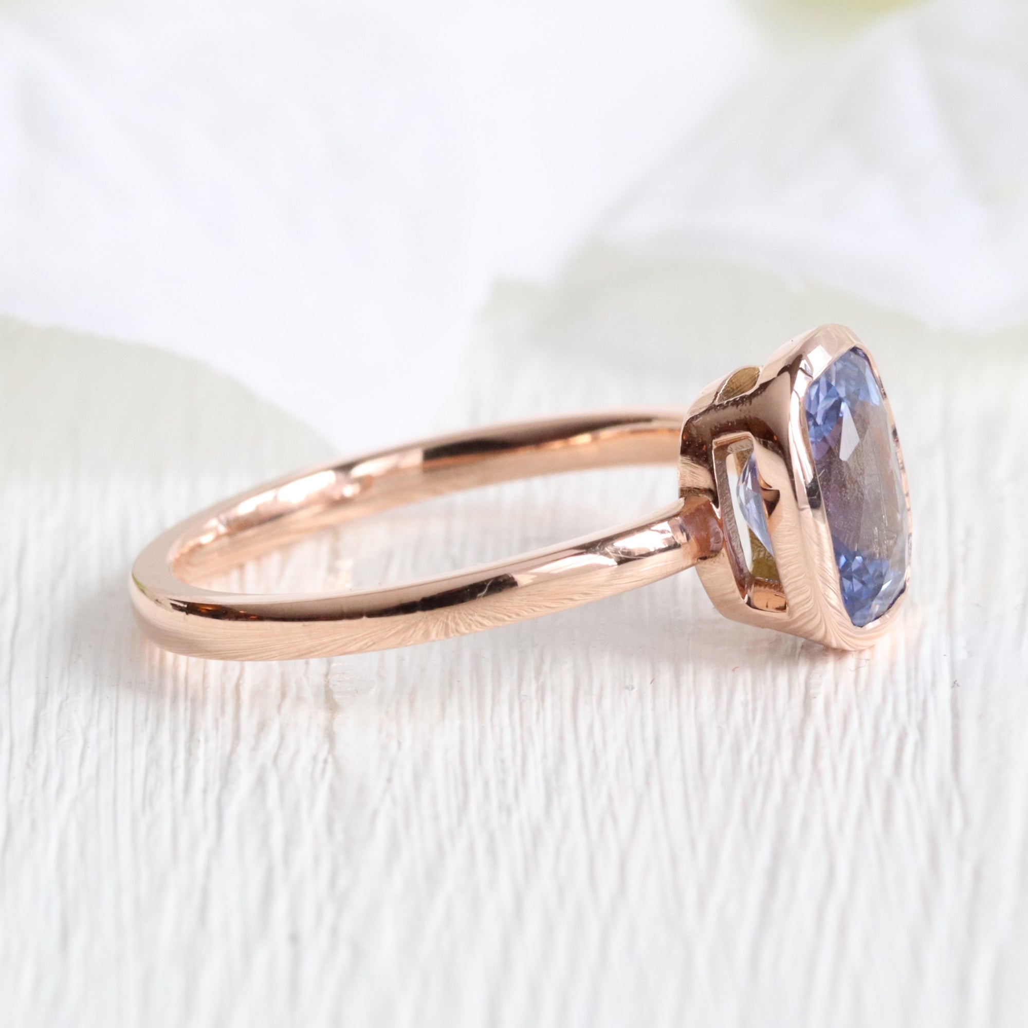 Cushion purple sapphire ring rose gold bezel solitaire ring la more design jewelry