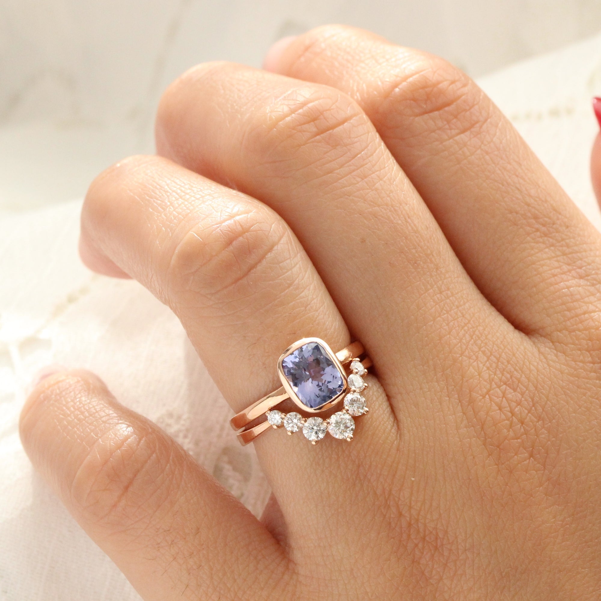 Cushion purple sapphire ring rose gold bezel solitaire ring la more design jewelry
