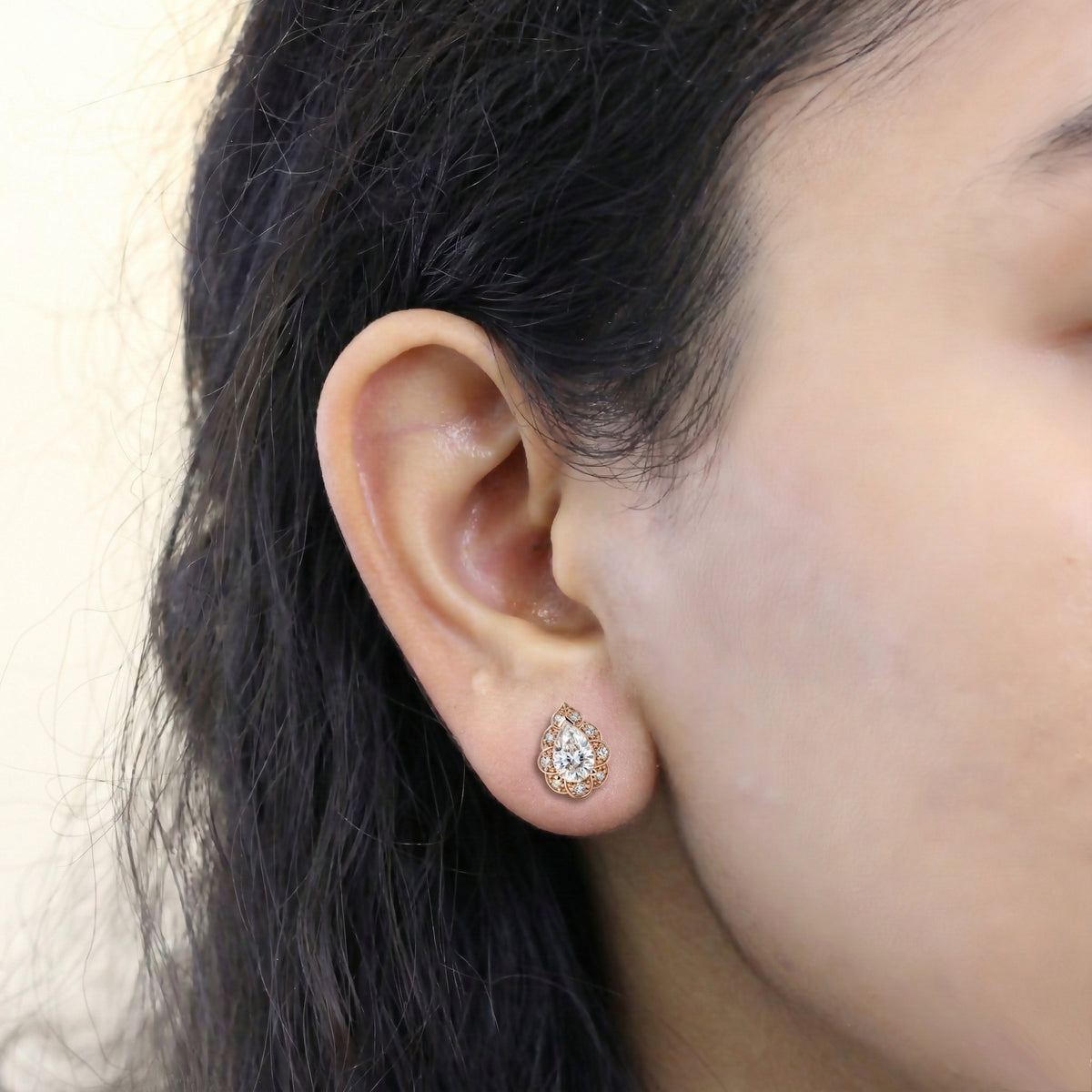 vintage halo diamond pear moissanite earrings rose gold diamond studs la more design jewelry