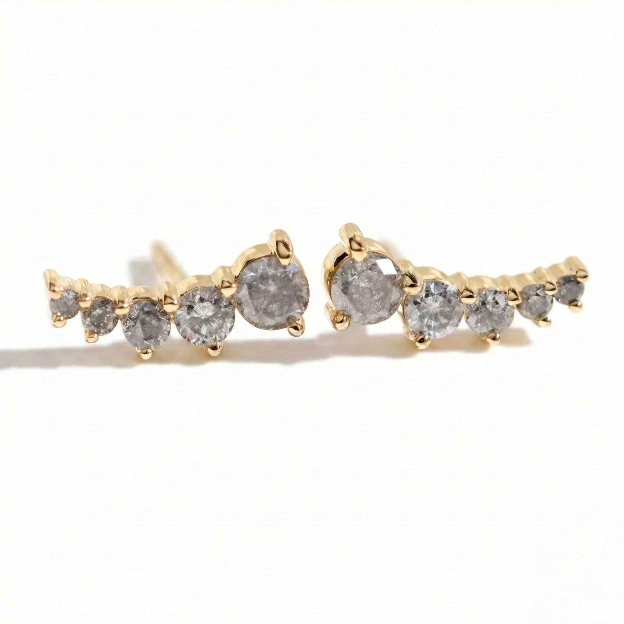 Salt and pepper diamond earrings studs yellow gold crawler smile diamond earrings la more design jewelry