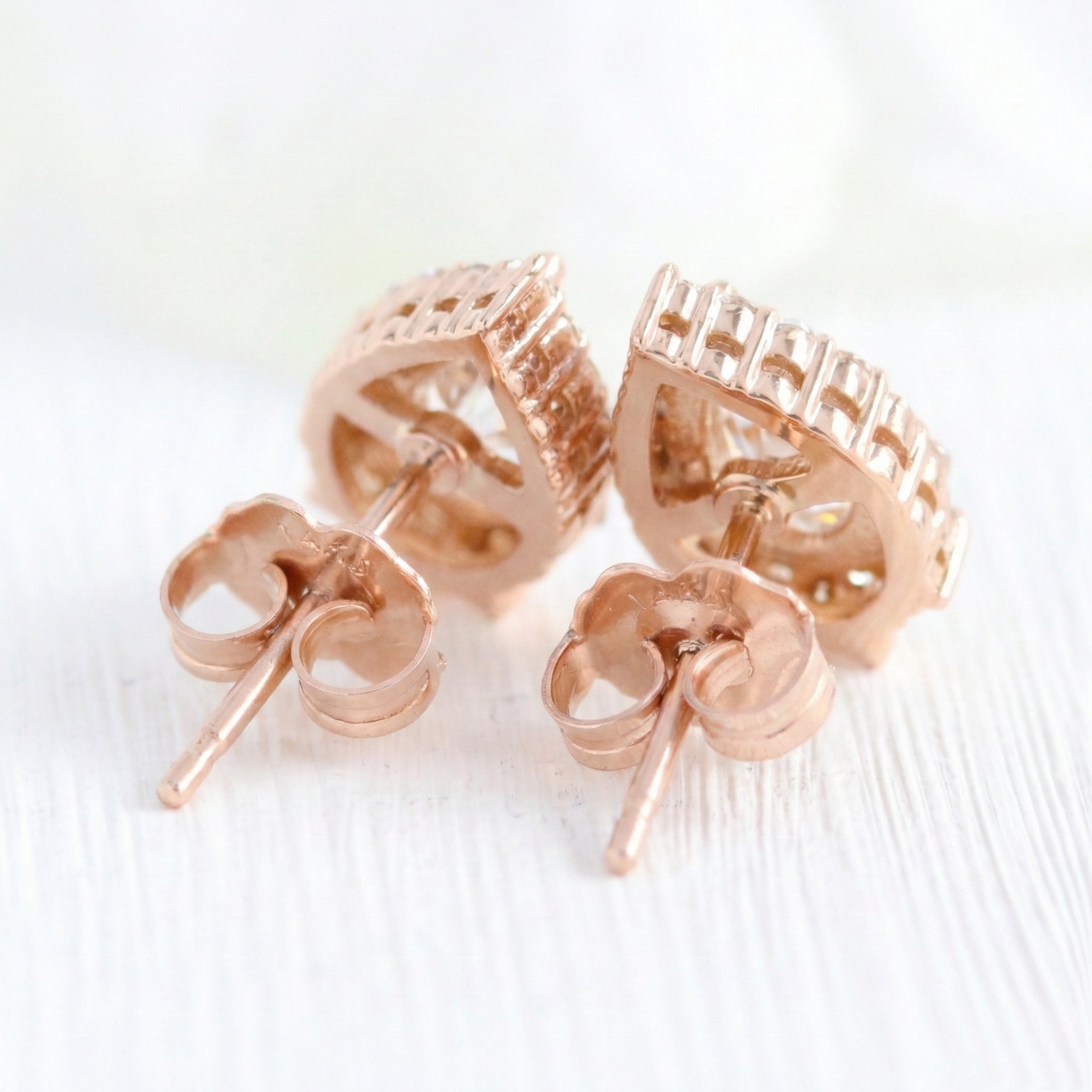 Tiara halo diamond pear moissanite earrings rose gold diamond studs la more design jewelry