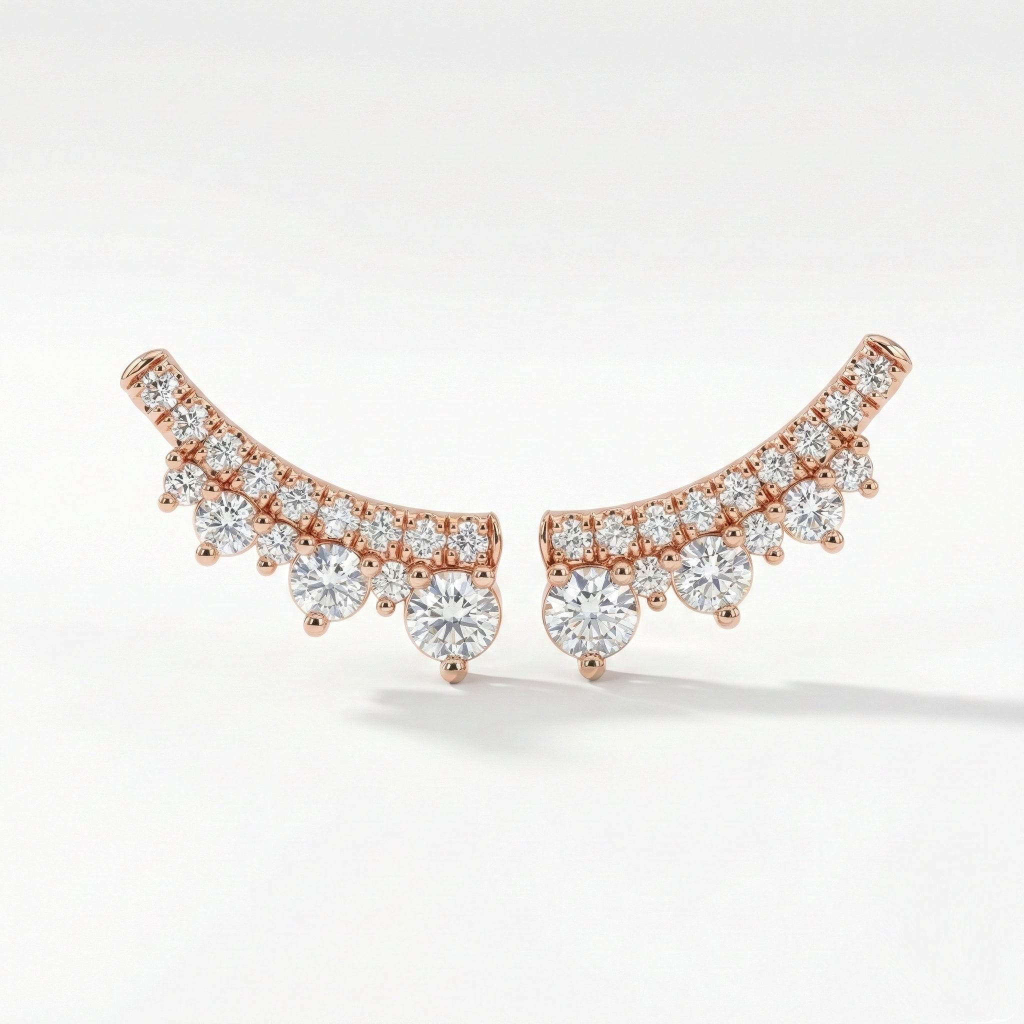 Smile diamond earring rose gold curved tiara diamond studs la more design