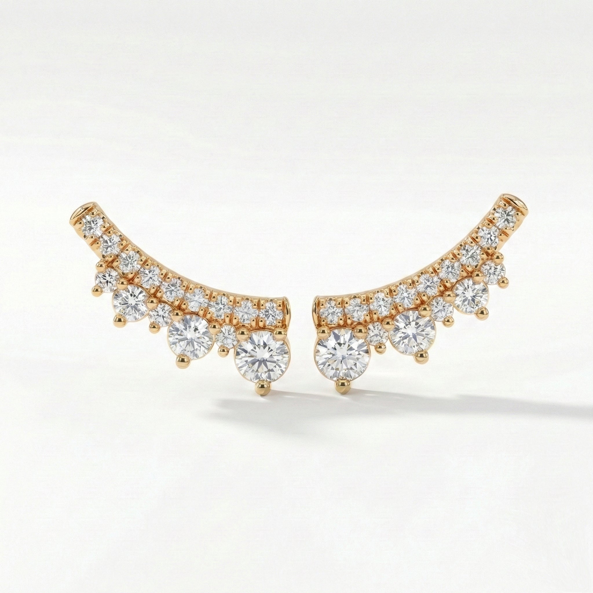 Smile diamond earring yellow gold curved tiara diamond studs la more design