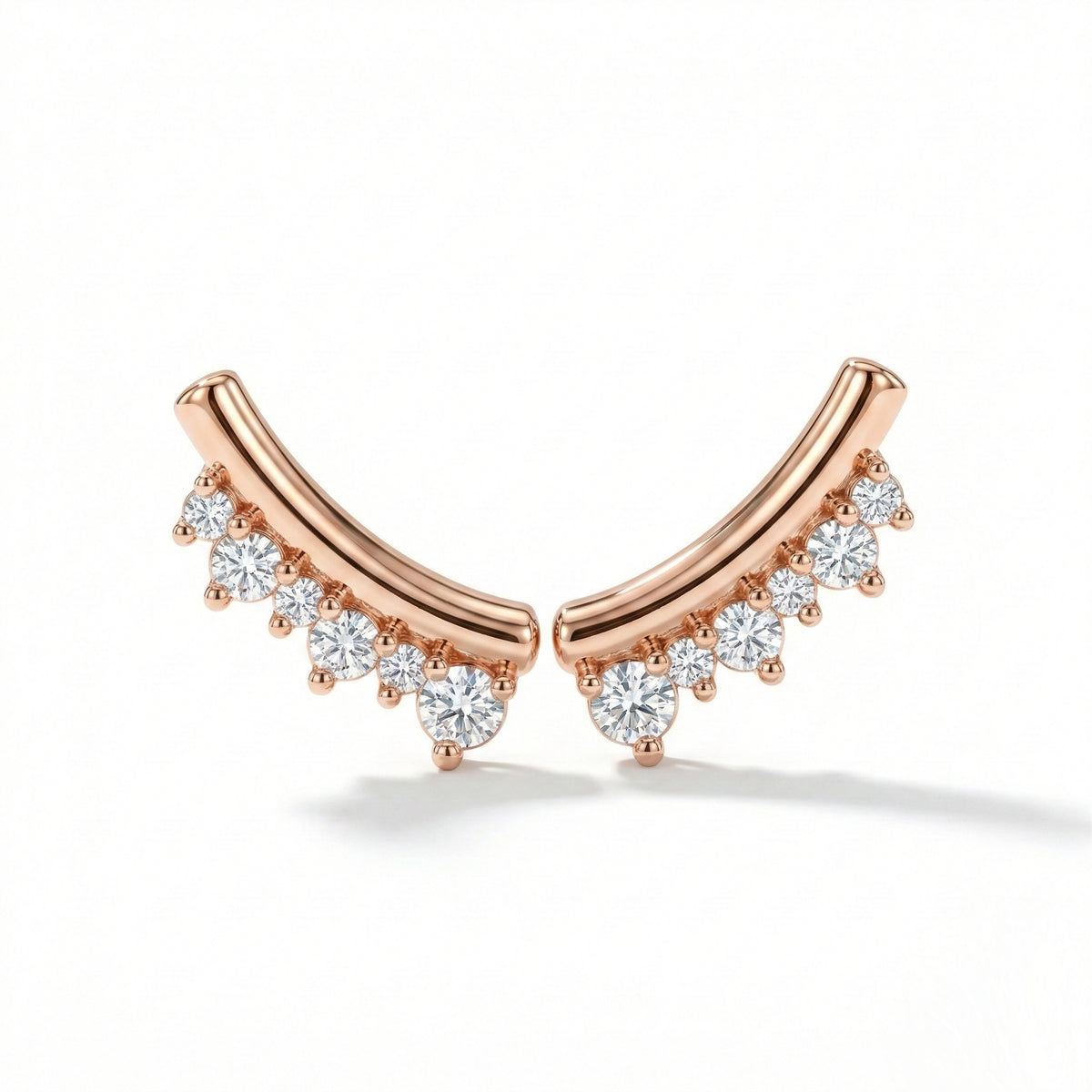 Smile diamond earring rose gold curved crown diamond studs la more design jewelry