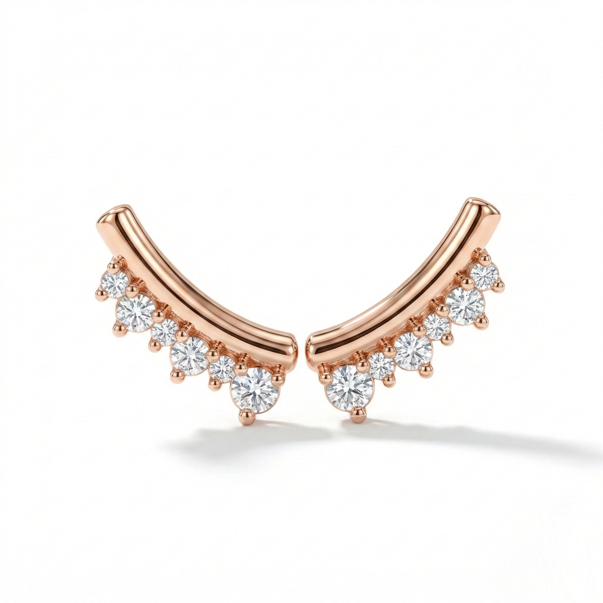 Smile diamond earring rose gold curved crown diamond studs la more design jewelry