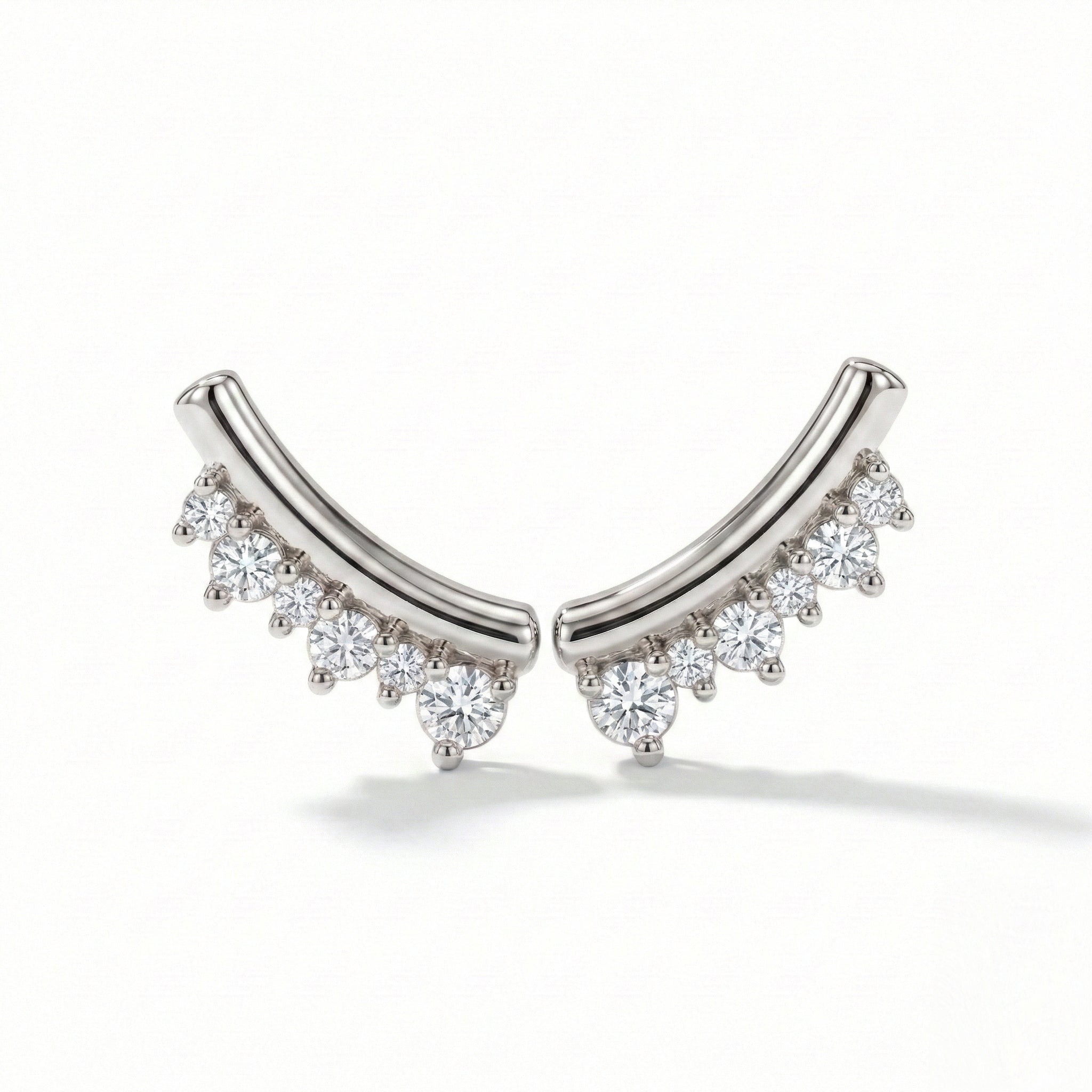 Smile diamond earring white gold curved crown diamond studs la more design jewelry