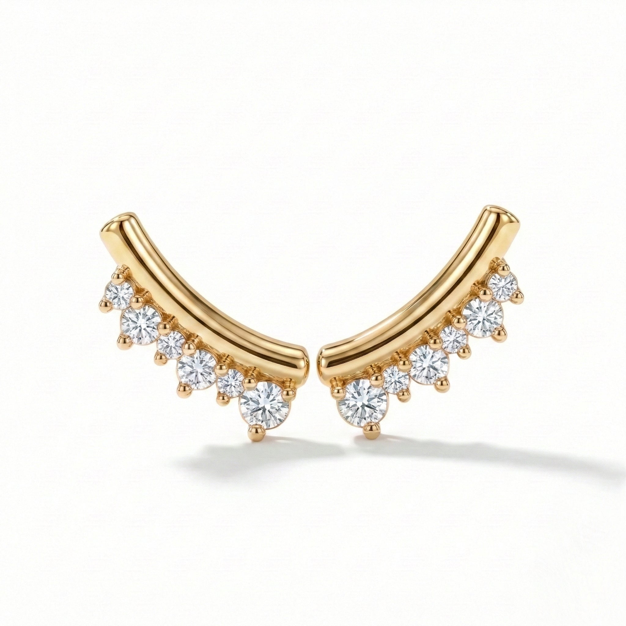 Smile diamond earring yellow gold curved crown diamond studs la more design jewelry