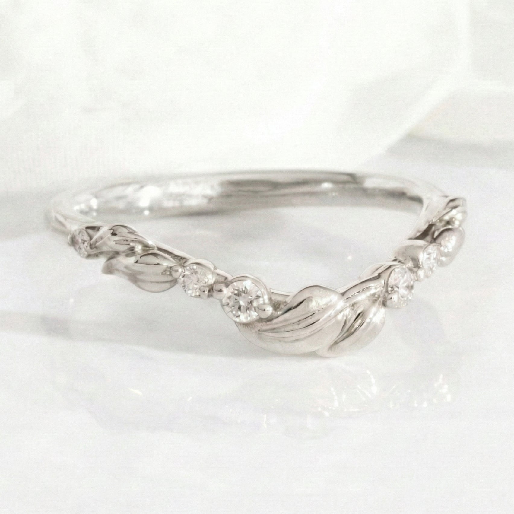 Floral Leaf Diamond Wedding Ring White Gold U Shaped Contour Wedding Band La More Design Jewelry