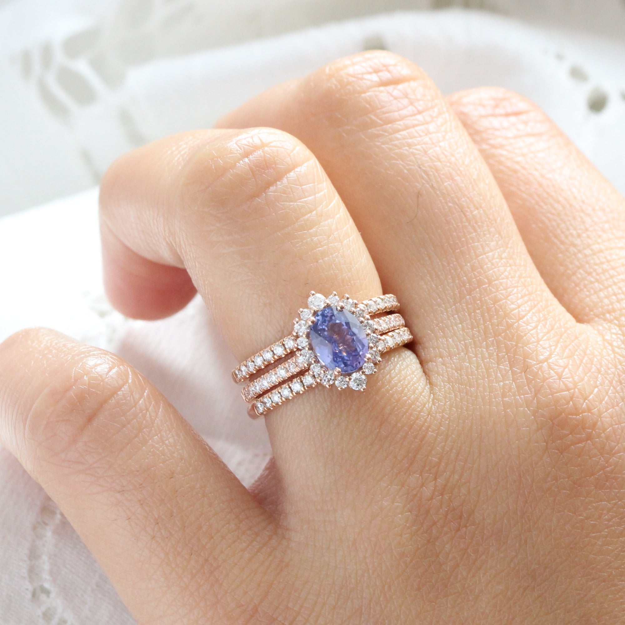 Halo diamond oval lavender sapphire ring rose gold purple sapphire diamond ring la more design jewelry