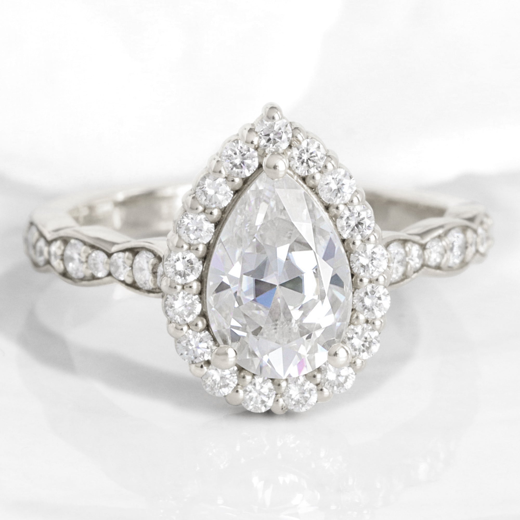 Halo diamond pear moissanite engagement ring white gold moissanite diamond cluster ring la more design jewelry