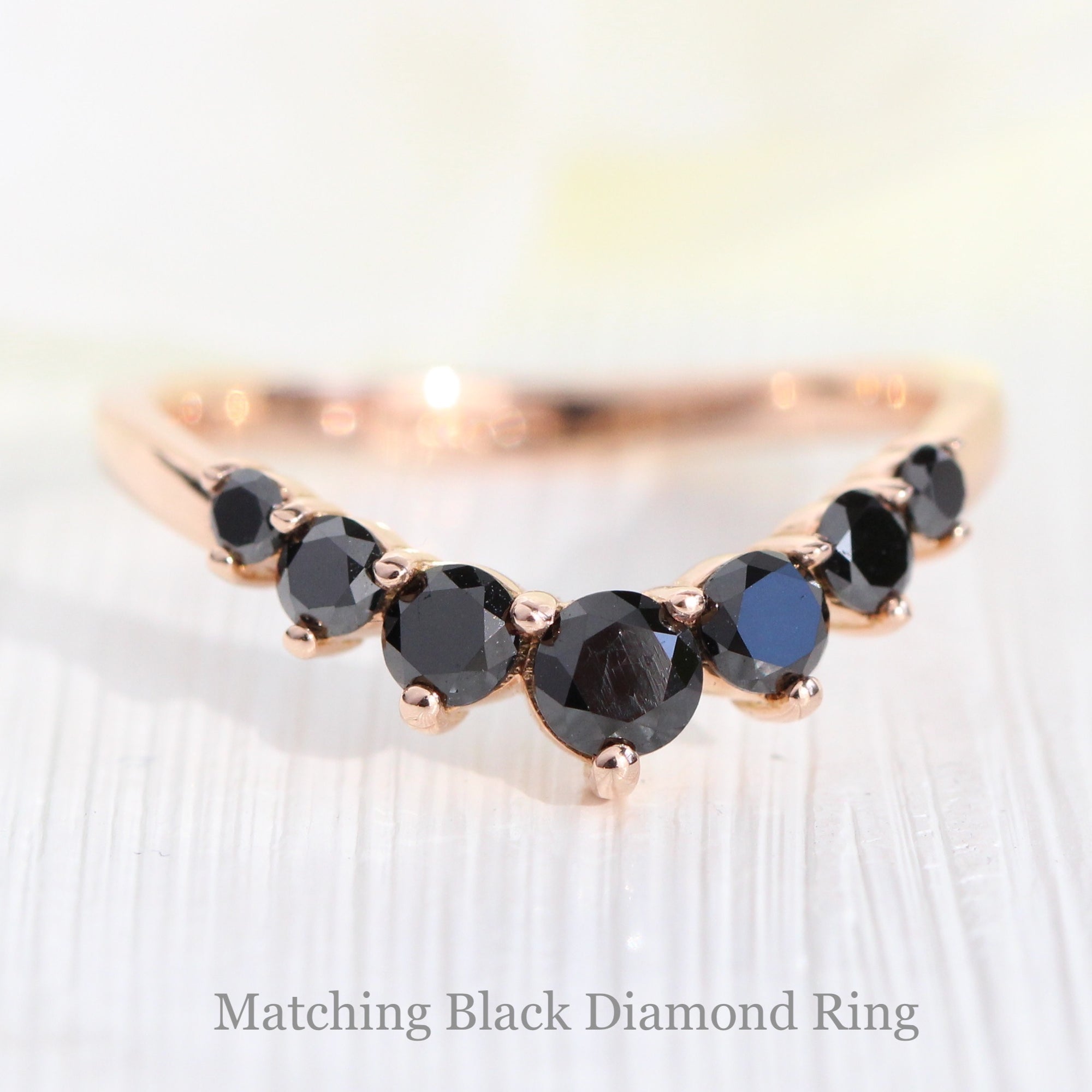 Large 7 black diamond ring rose gold curved wedding band la more design jewelry