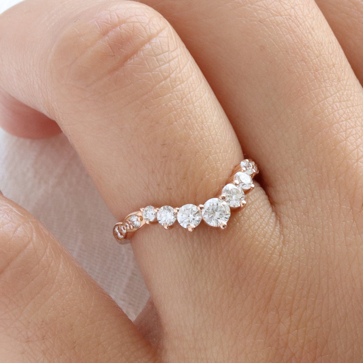 Large 7 diamond wedding ring rose gold contour scalloped band la more design jewelry