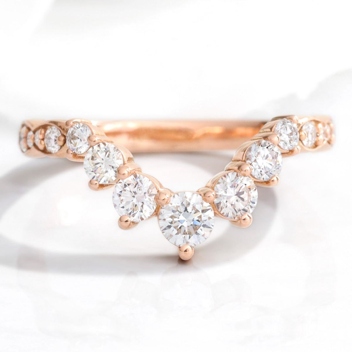 Large 7 diamond wedding ring rose gold deep curved diamond wedding band la more design jewelry