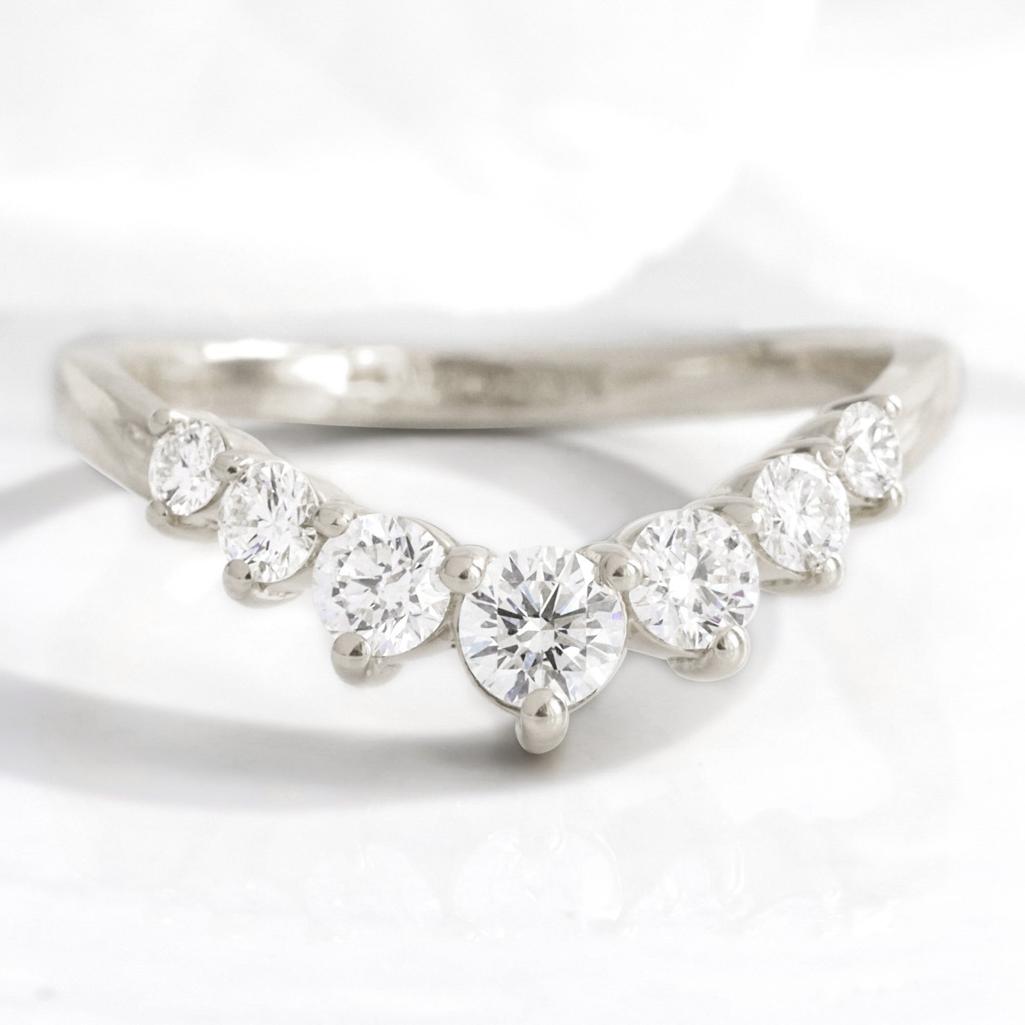 Large 7 diamond wedding ring white gold U shaped curved band la more design jewelry