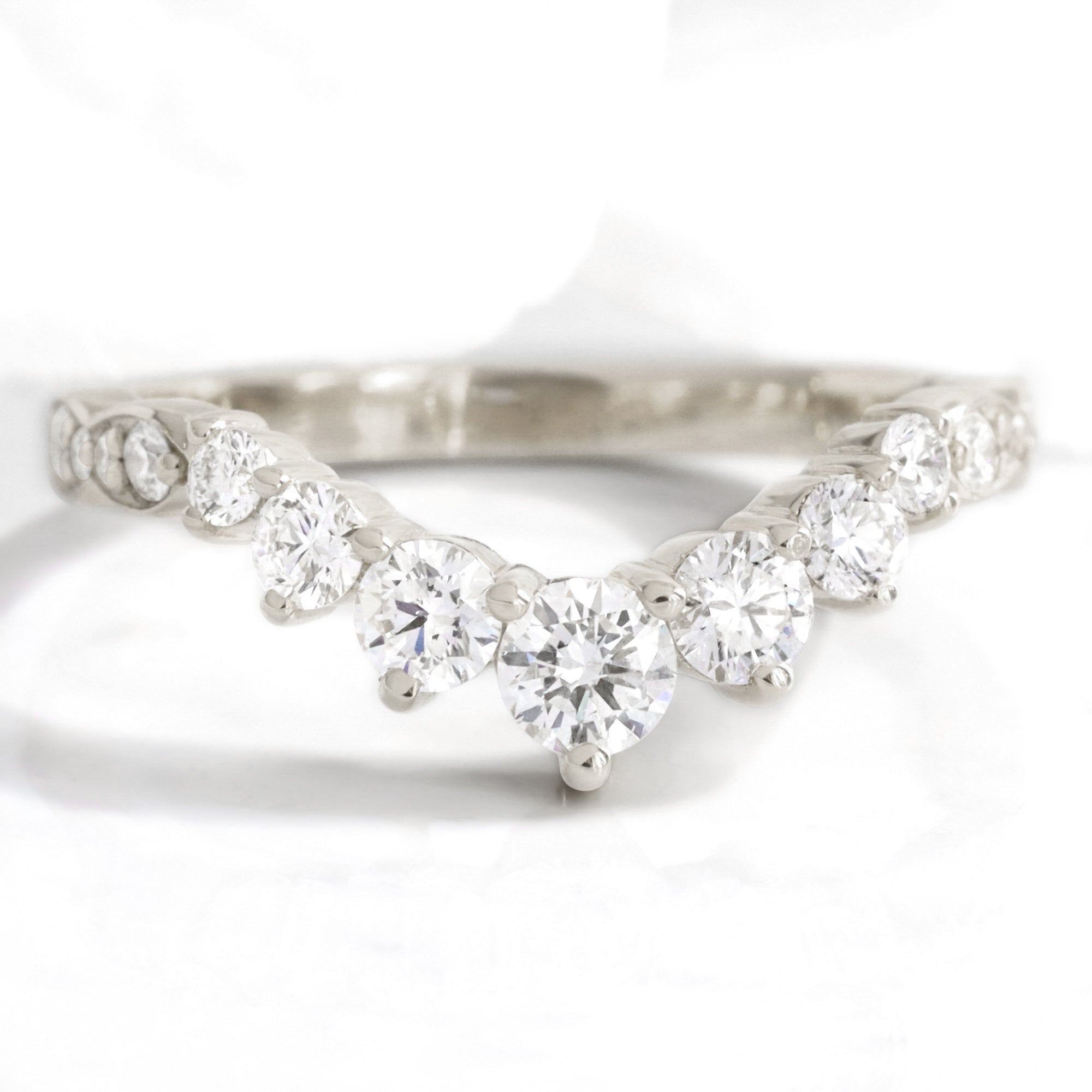Large 7 diamond wedding ring white gold contour scalloped band la more design jewelry