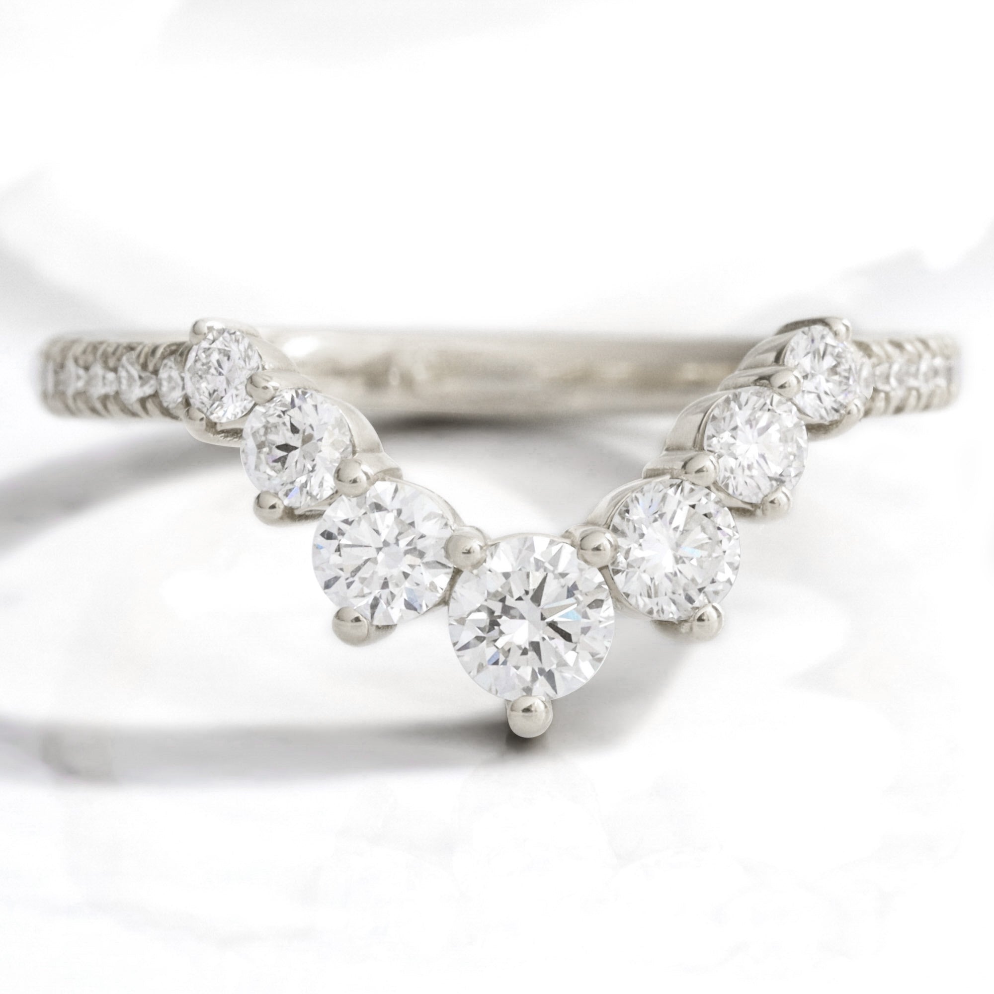 Large 7 Diamond Wedding Ring in Deep U Shaped Pave Band