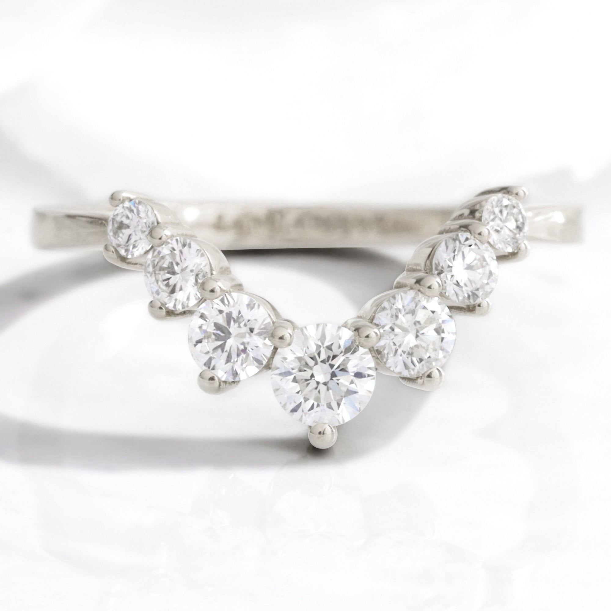 Large 7 diamond wedding ring white gold deep curved tapered band la more design jewelry