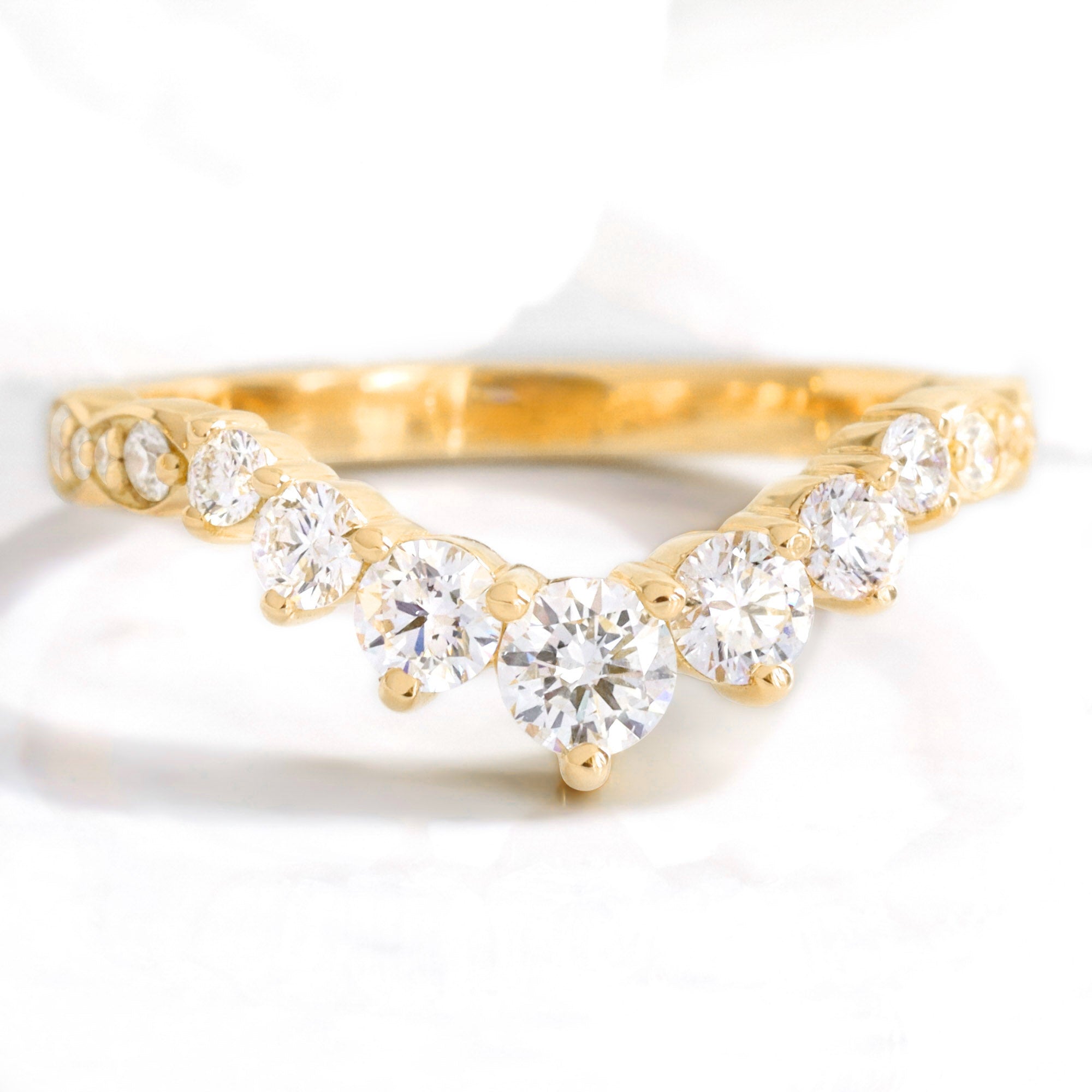 Large 7 diamond wedding ring yellow gold contour scalloped band la more design jewelry