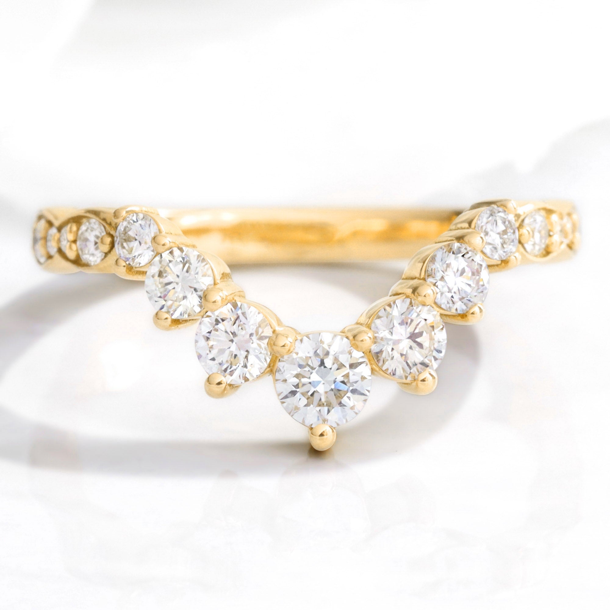 Large 7 diamond wedding ring yellow gold deep curved diamond wedding band la more design jewelry