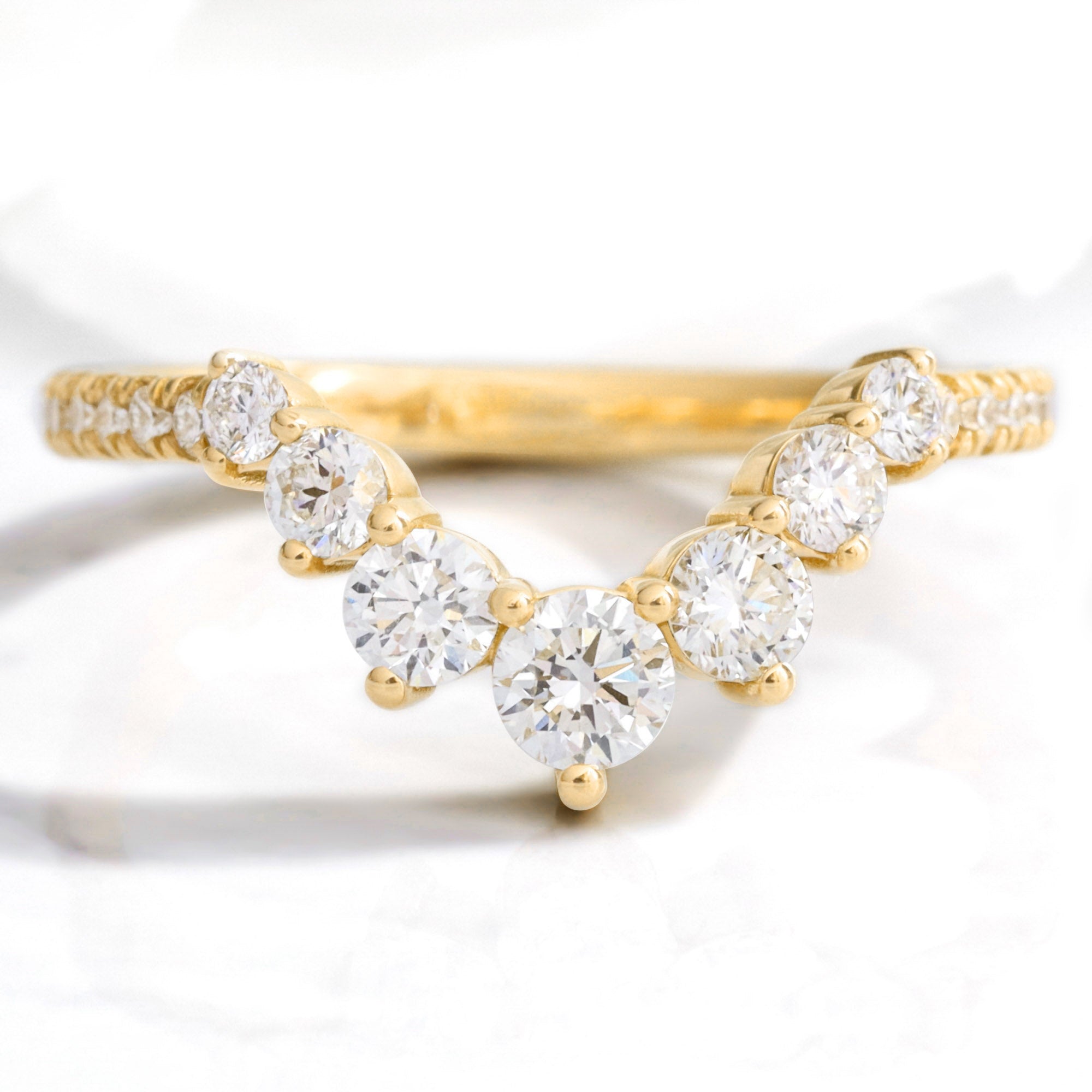 Large 7 Diamond Wedding Ring in Deep U Shaped Pave Band