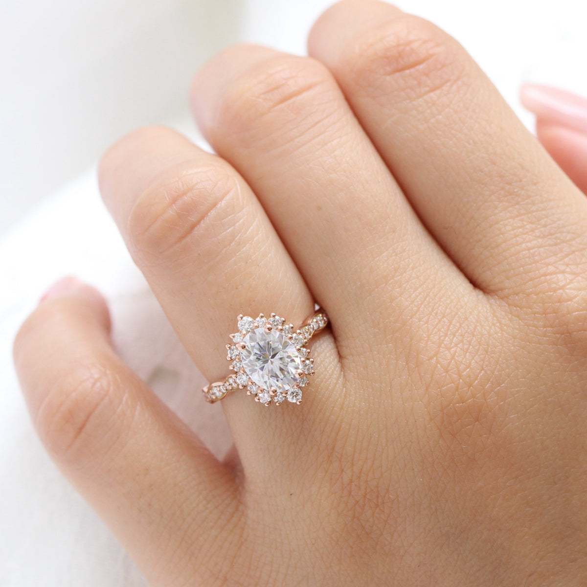 large oval moissanite engagement ring gold halo diamond moissanite ring la more design jewelry