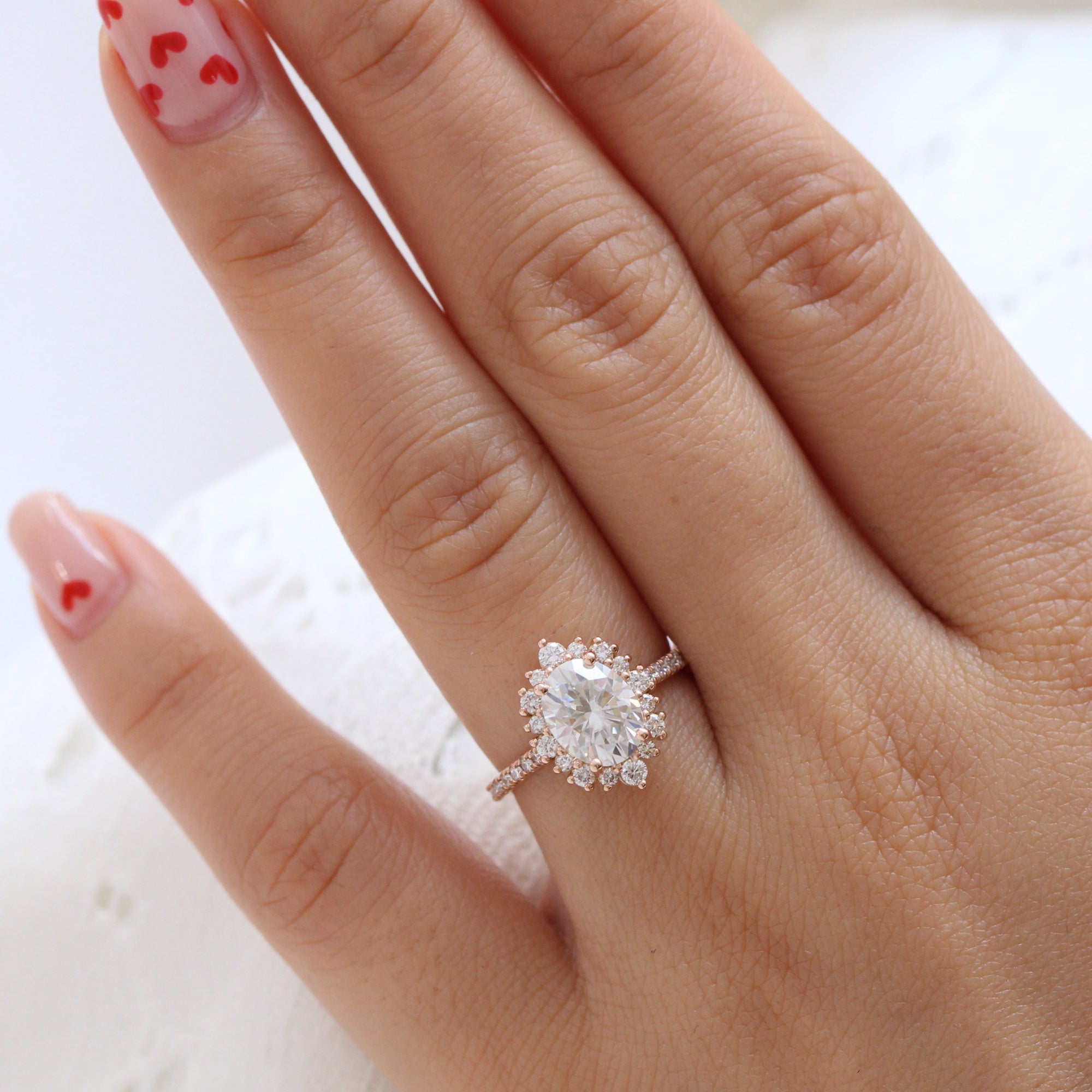 large oval moissanite engagement ring pave band gold halo diamond moissanite ring la more design jewelry