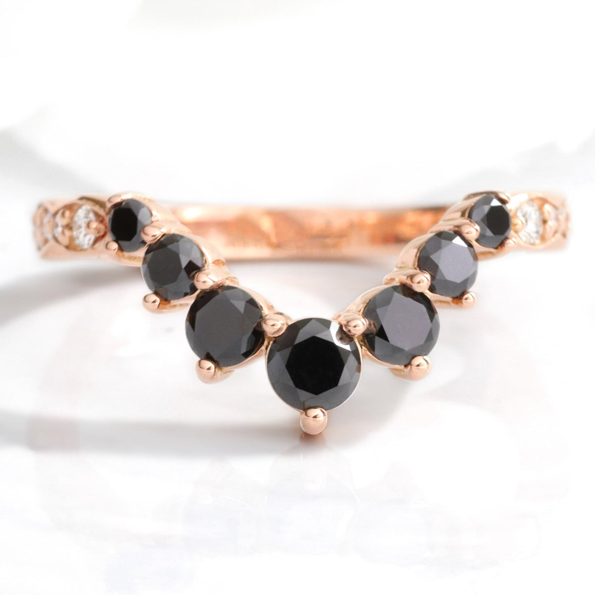 Large black diamond wedding ring rose gold deep curved diamond wedding band la more design jewelry