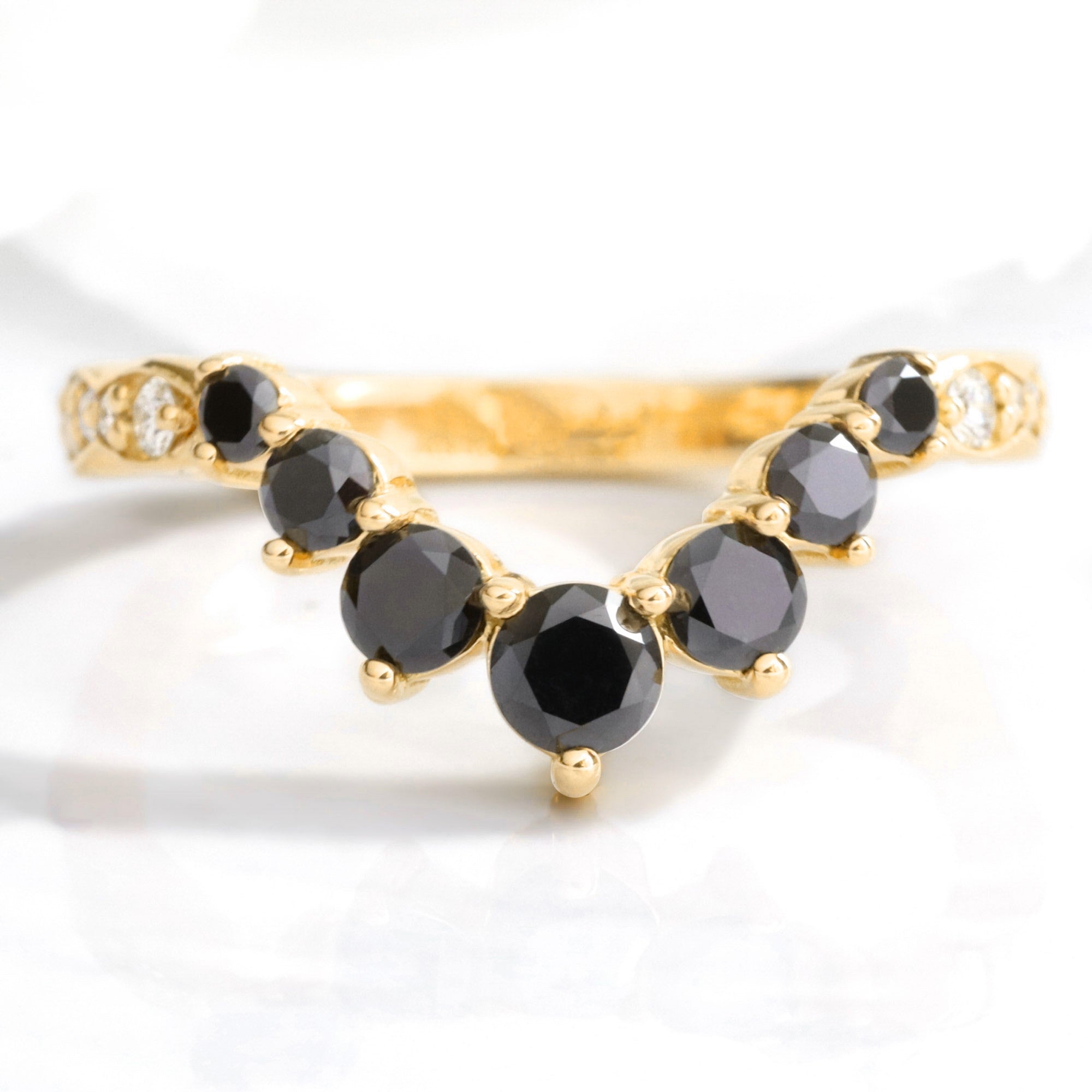 Large black diamond wedding ring yellow gold deep curved diamond wedding band la more design jewelry