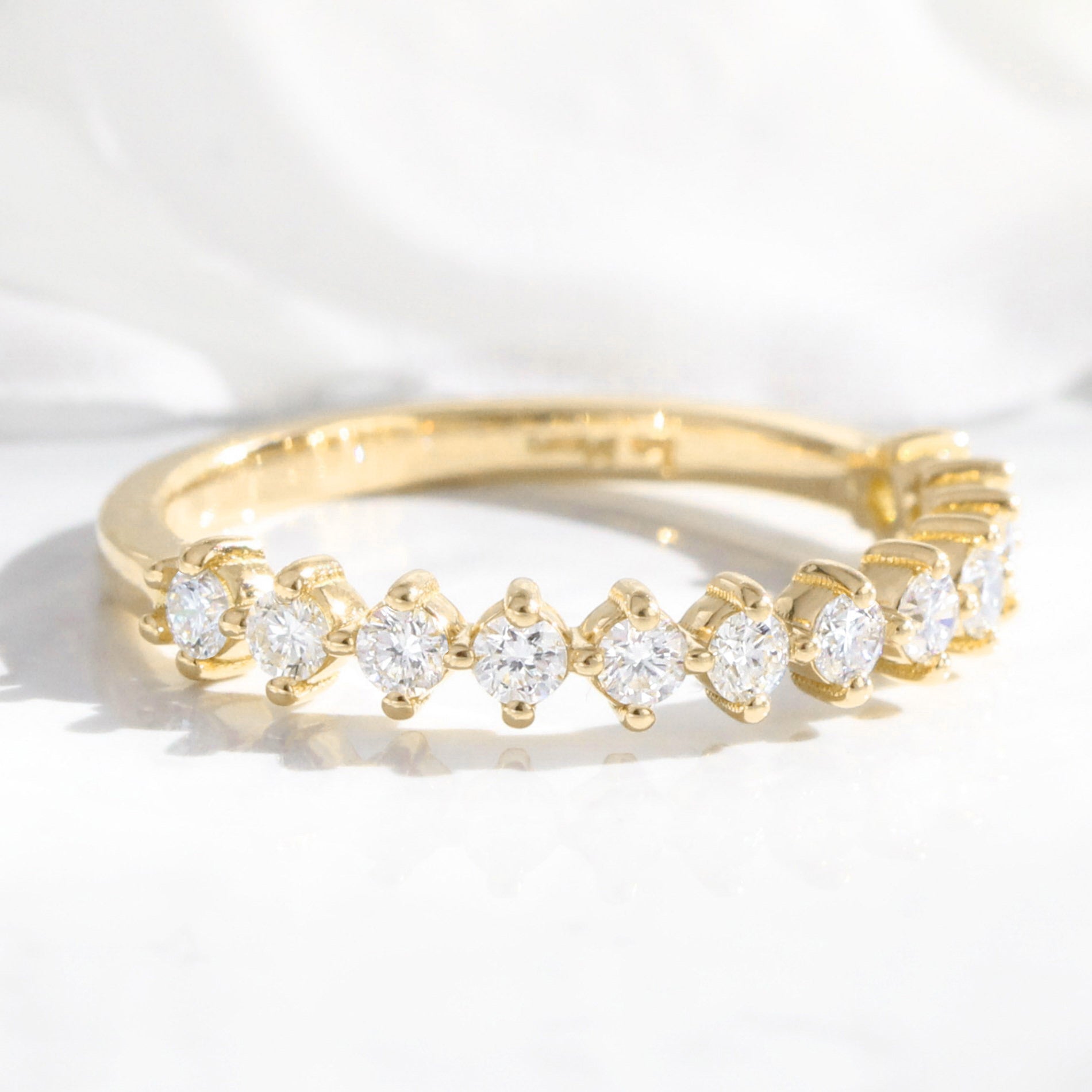 Large diamond wedding ring yellow gold 4 prong half eternity band la more design jewelry