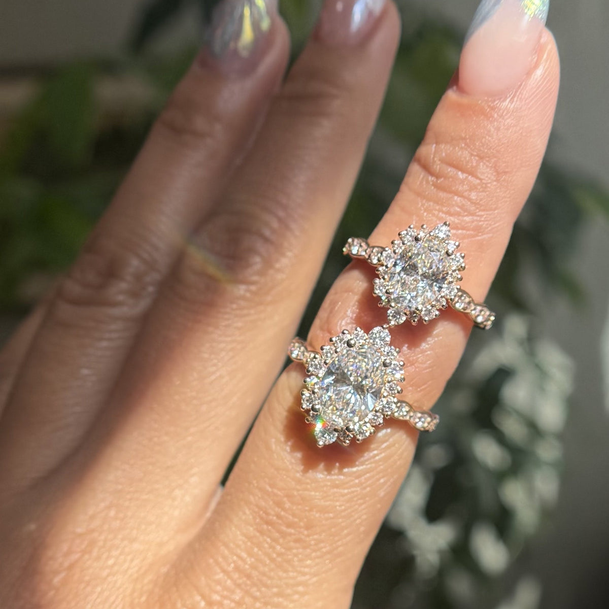 Large oval lab diamond engagement ring rose gold vs small oval lab create diamond ring La More Design Jewelry