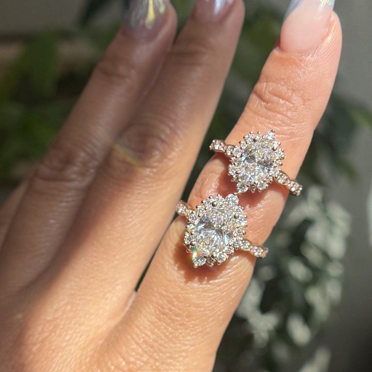 Large oval lab diamond engagement ring rose gold vs small oval lab create diamond ring La More Design Jewelry