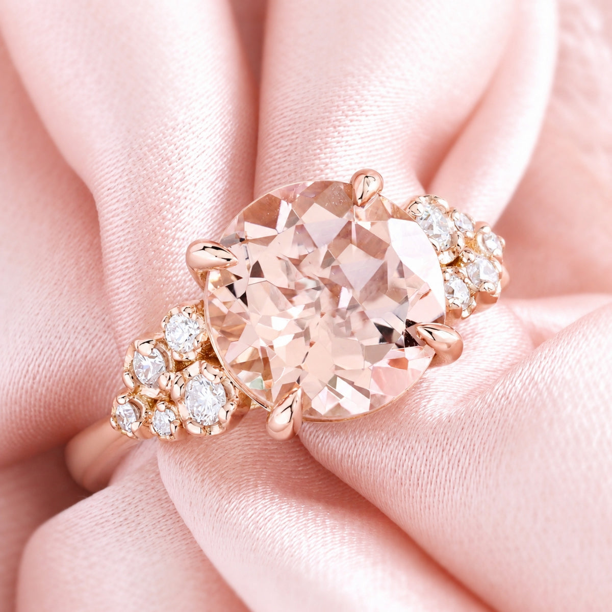 Large round morganite solitaire ring rose gold peach morganite diamond floral cluster ring la more design jewelry