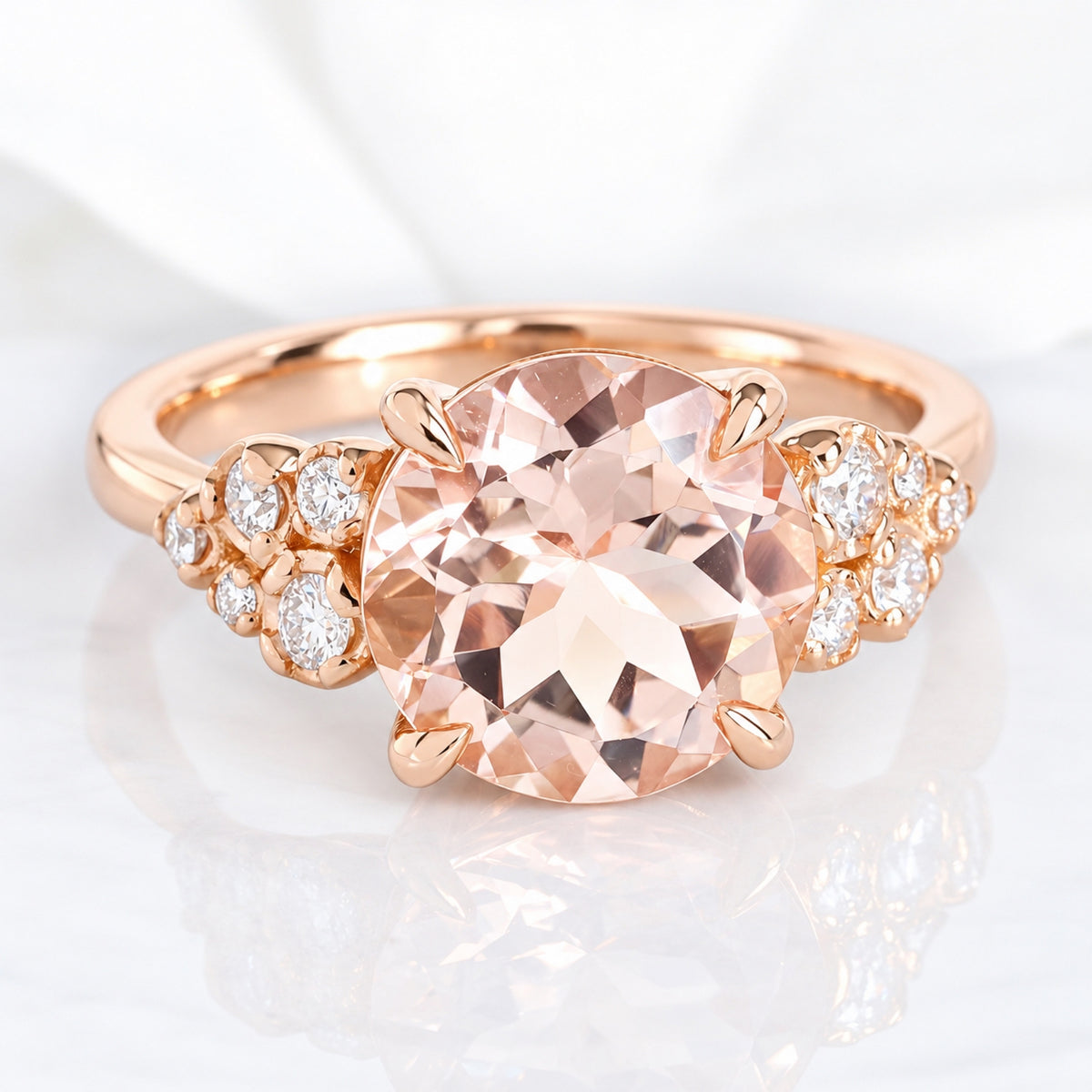 Large round morganite solitaire ring rose gold peach morganite diamond floral cluster ring la more design jewelry
