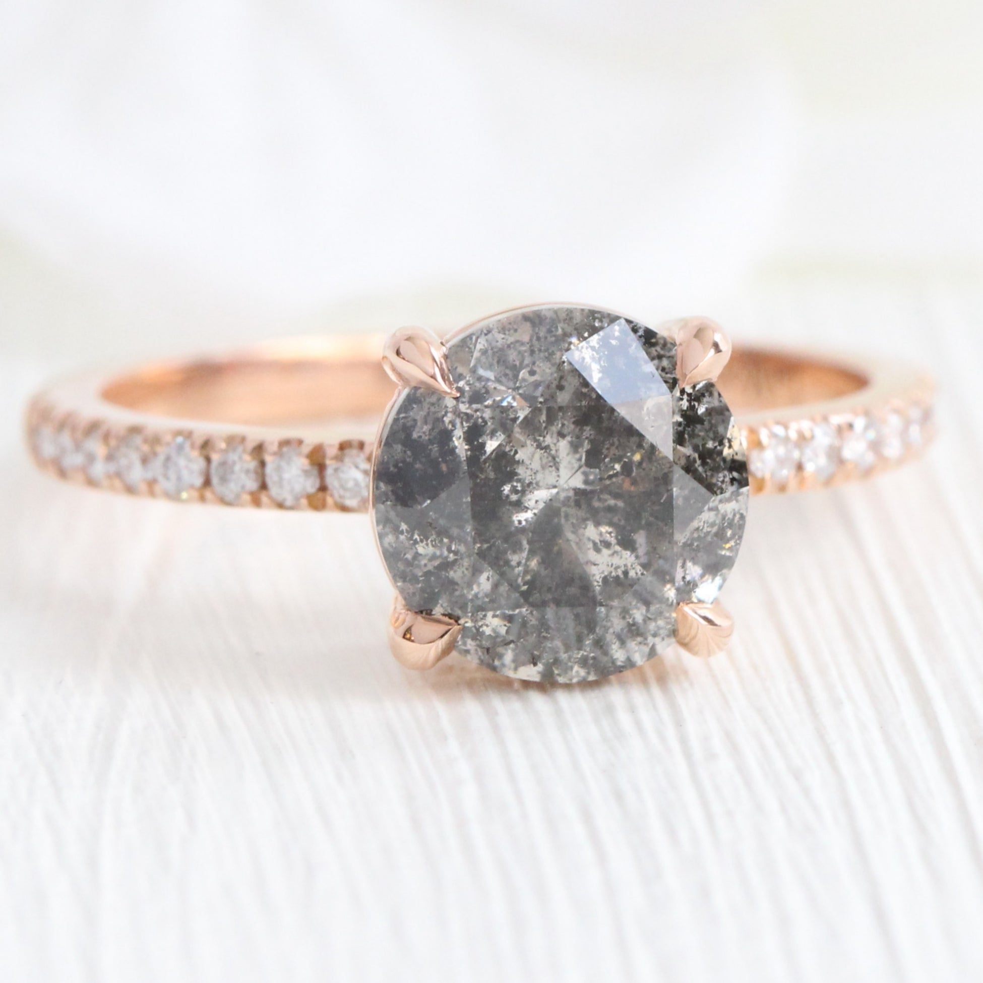 Large salt and pepper diamond ring rose gold solitaire grey diamond pave ring la more design jewelry