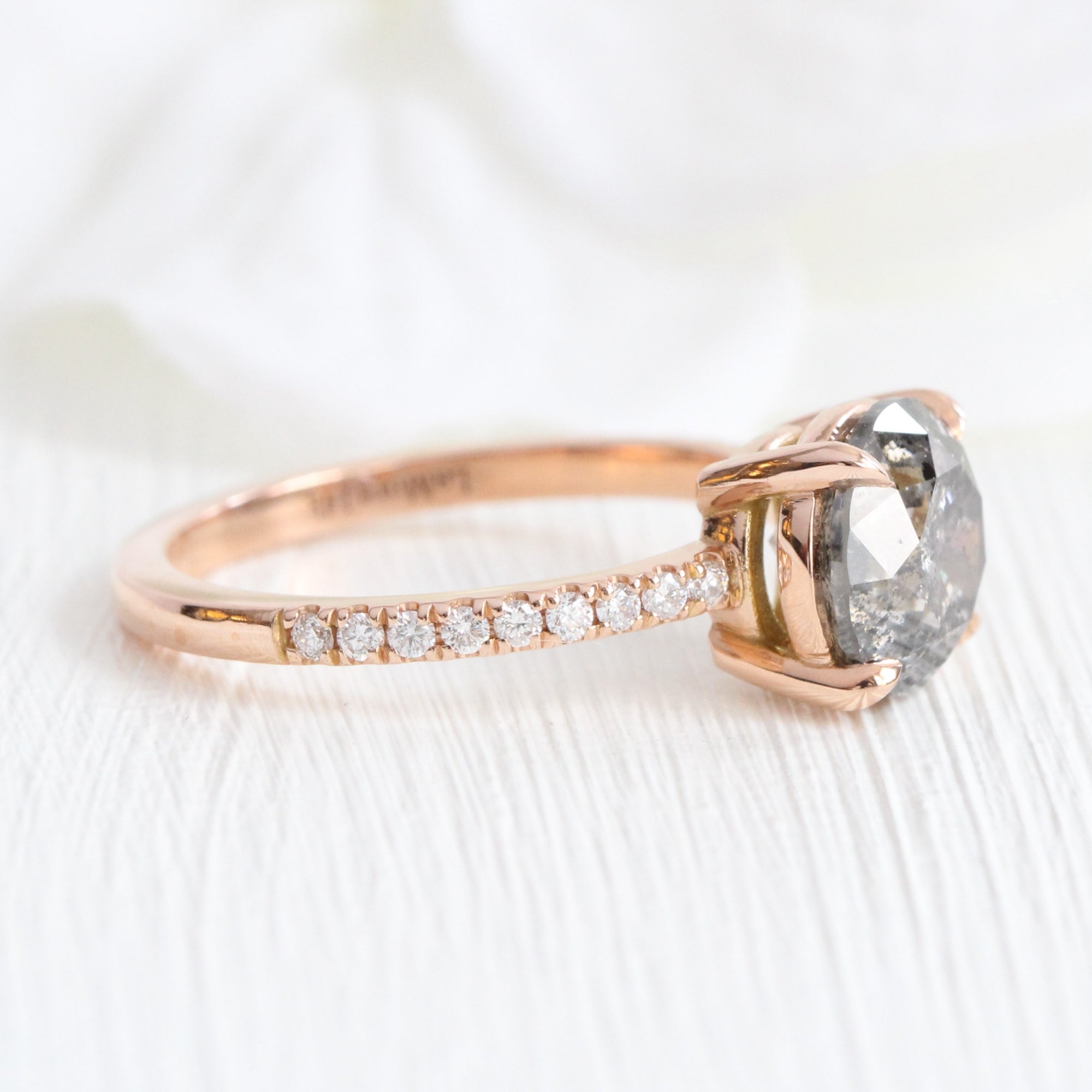 Large salt and pepper diamond ring rose gold solitaire grey diamond pave ring la more design jewelry