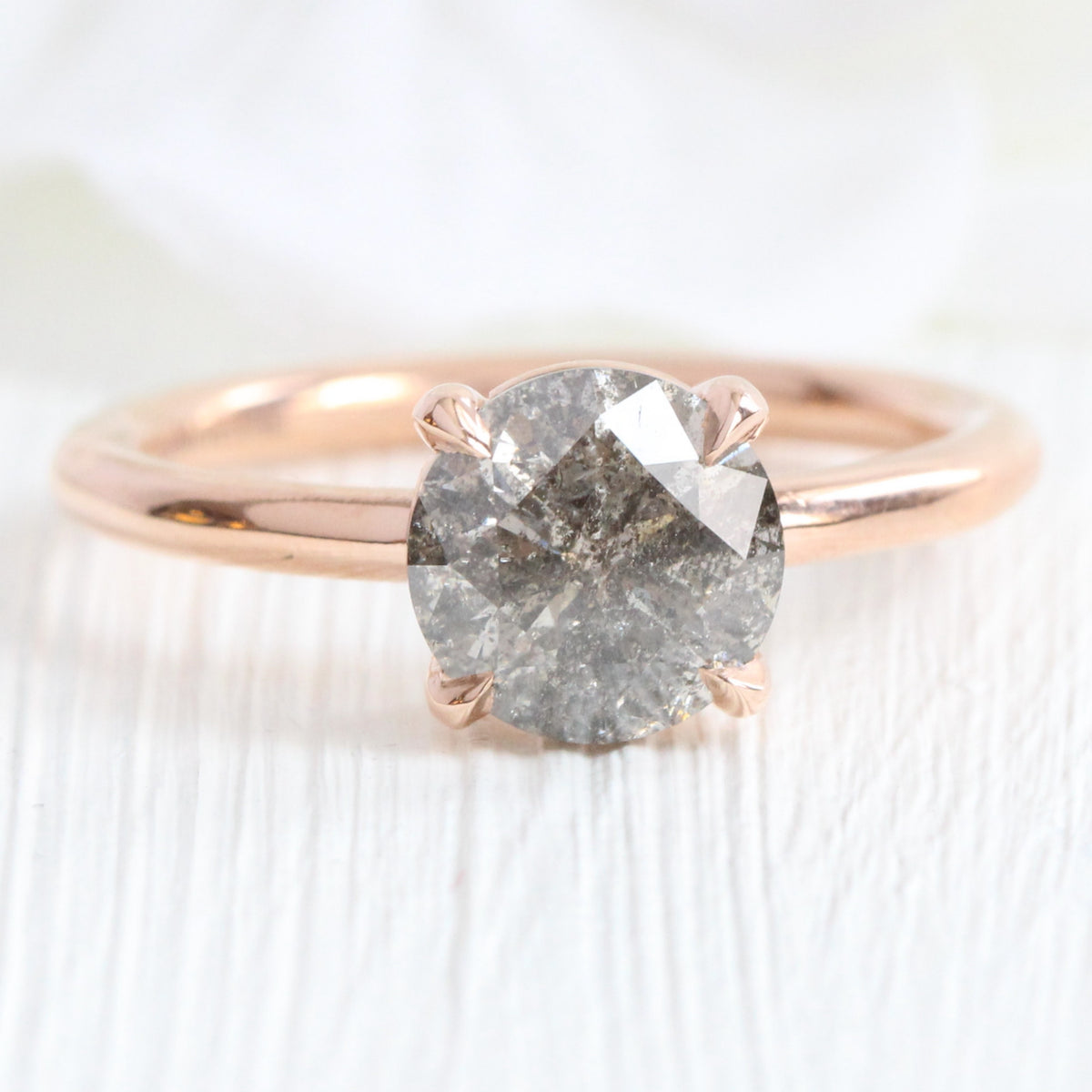 Large salt and pepper diamond ring rose gold solitaire grey diamond ring la more design jewelry