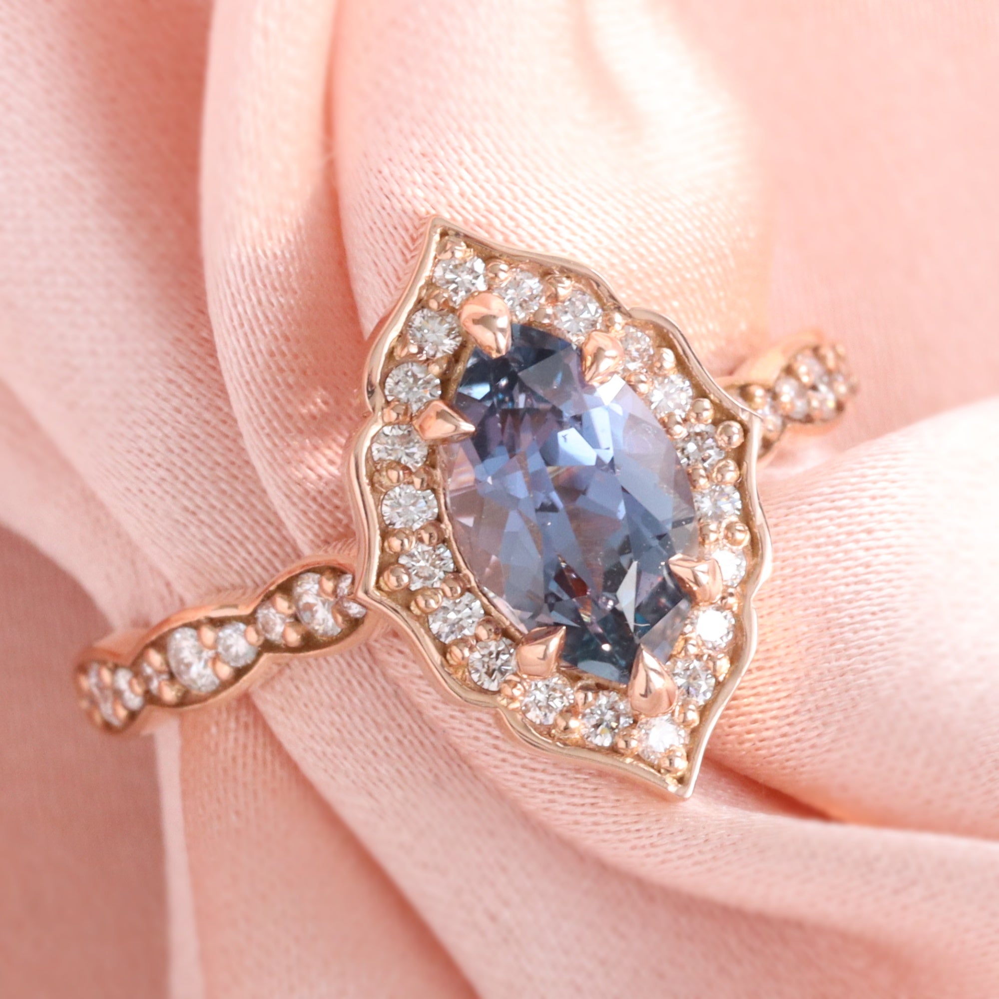 Marquise blue purple sapphire ring rose gold vintage halo diamond sapphire ring la more design jewelry